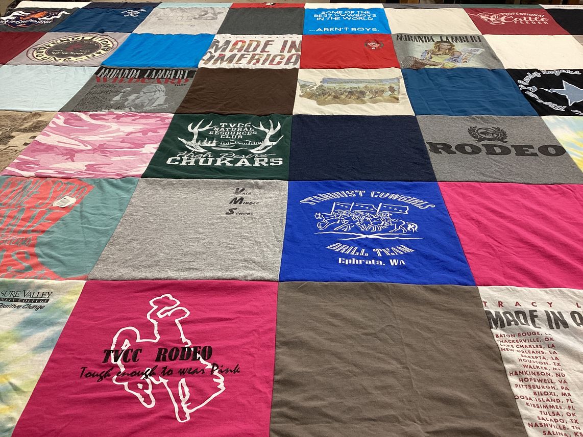 T-shirt quilt featuring starburst cowgirls drill team by Sam from WA