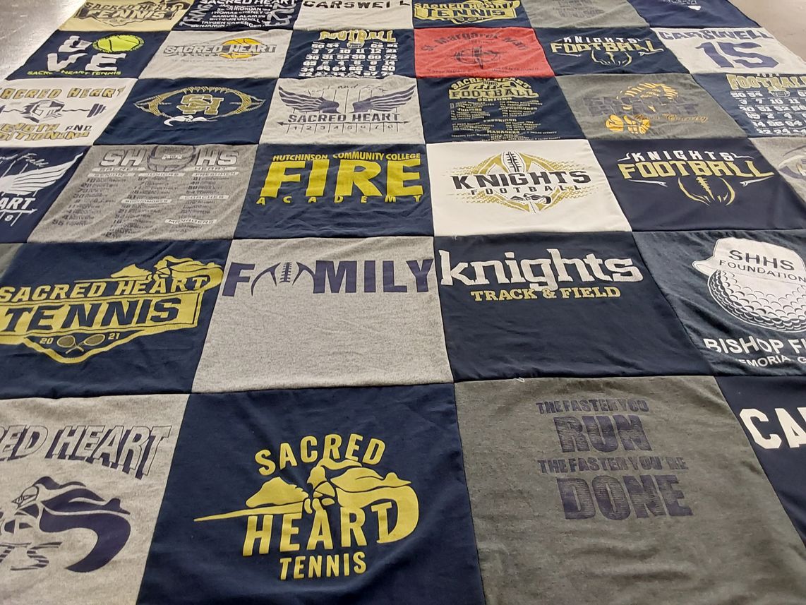 T-shirt quilt featuring sacred heart knights football, sacred heart knights tennis by Kristy from KS
