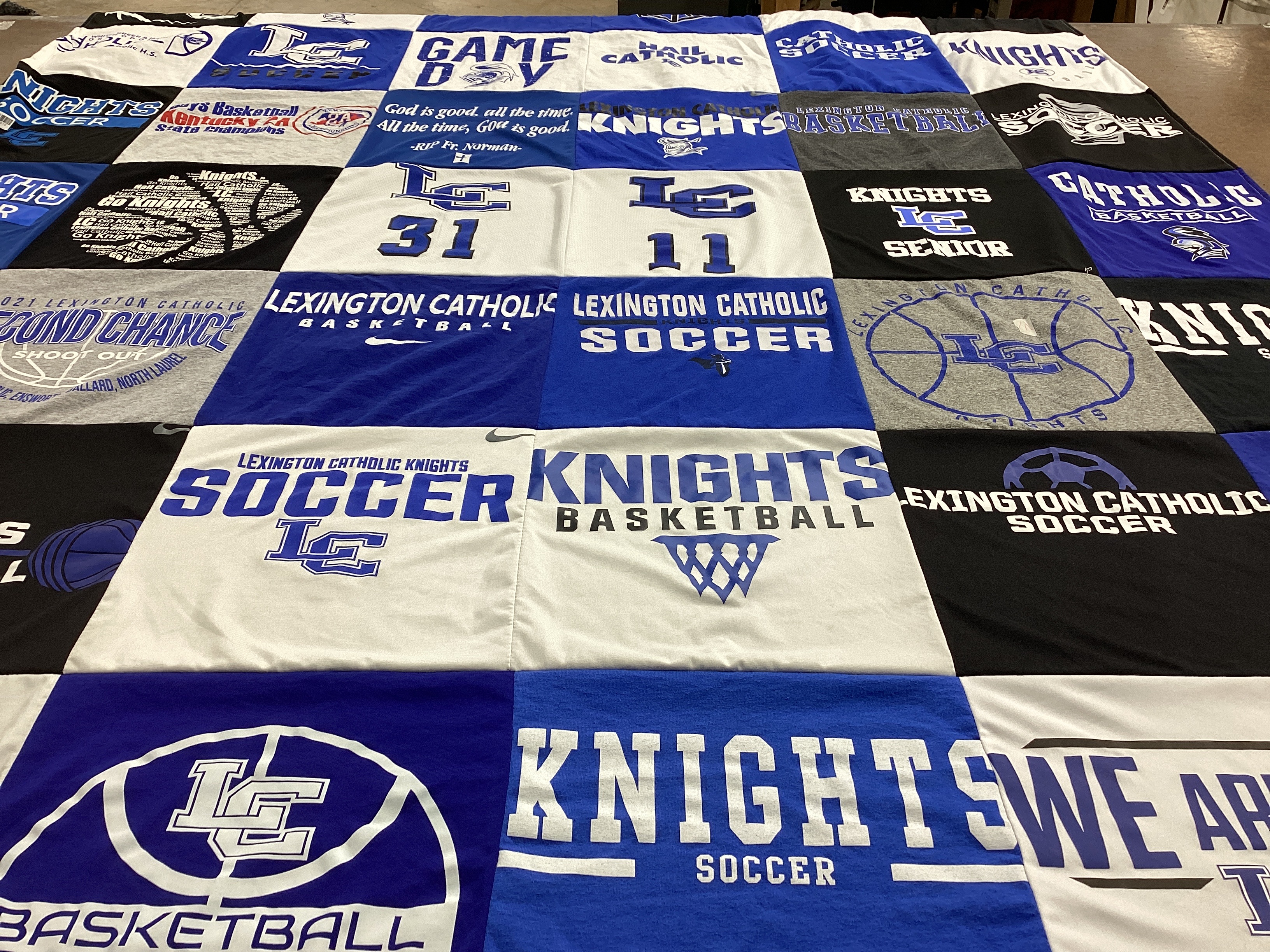 T-shirt quilt featuring lexington catholic knights soccer, lexington catholic knights basketball by Alison from KY