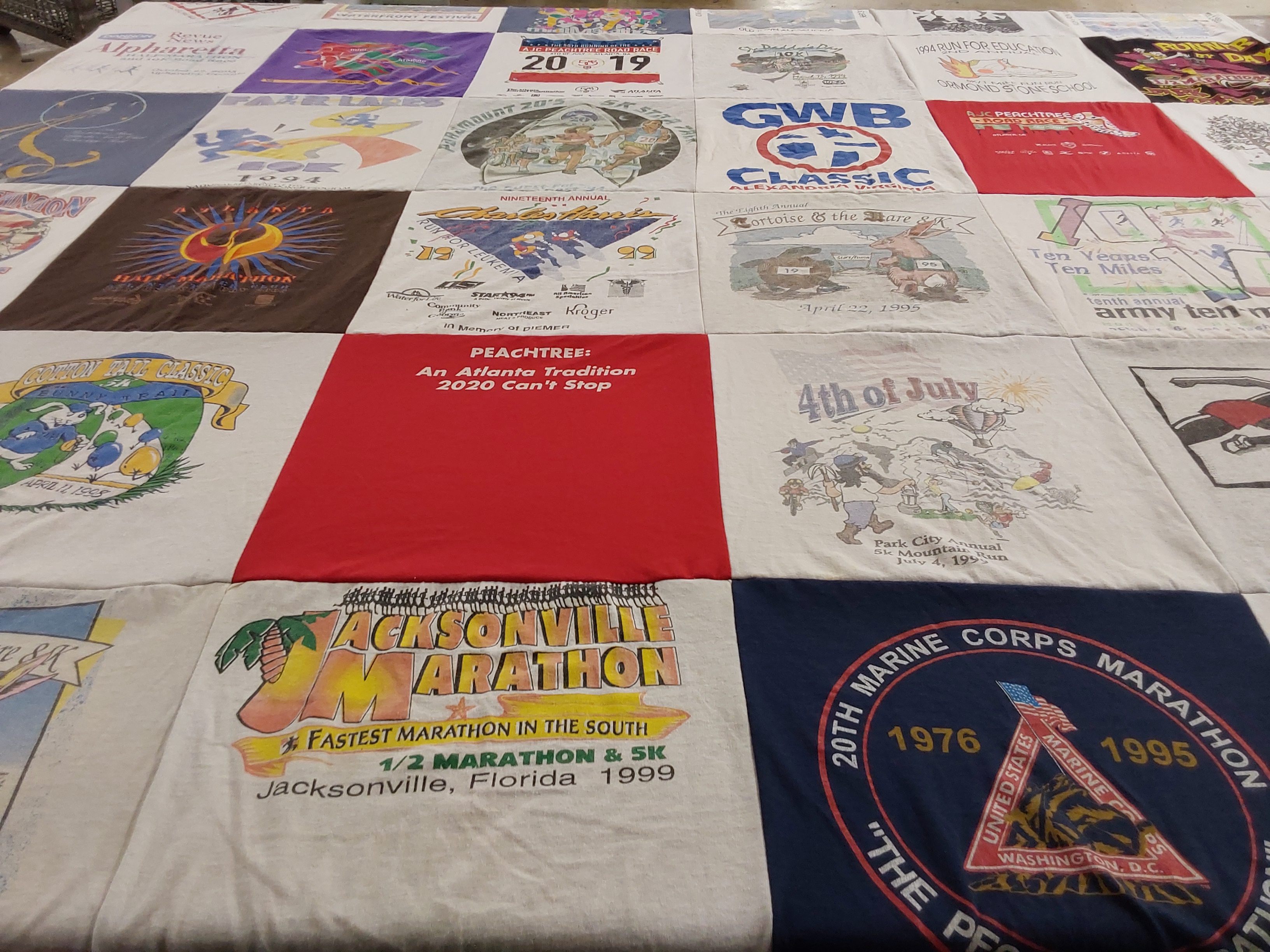 T-shirt quilt with running, marathons themes by Bruce from GA