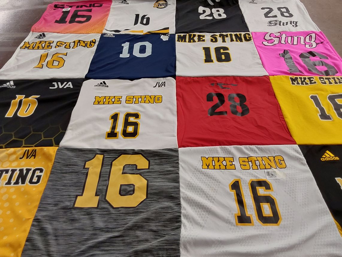 T-shirt quilt with volleyball themes by TRACEY from WI