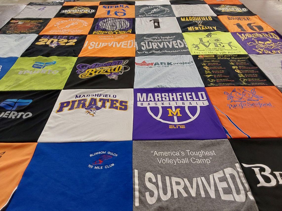 T-shirt quilt featuring marshfield high school pirates basketball by Stephanie from OR
