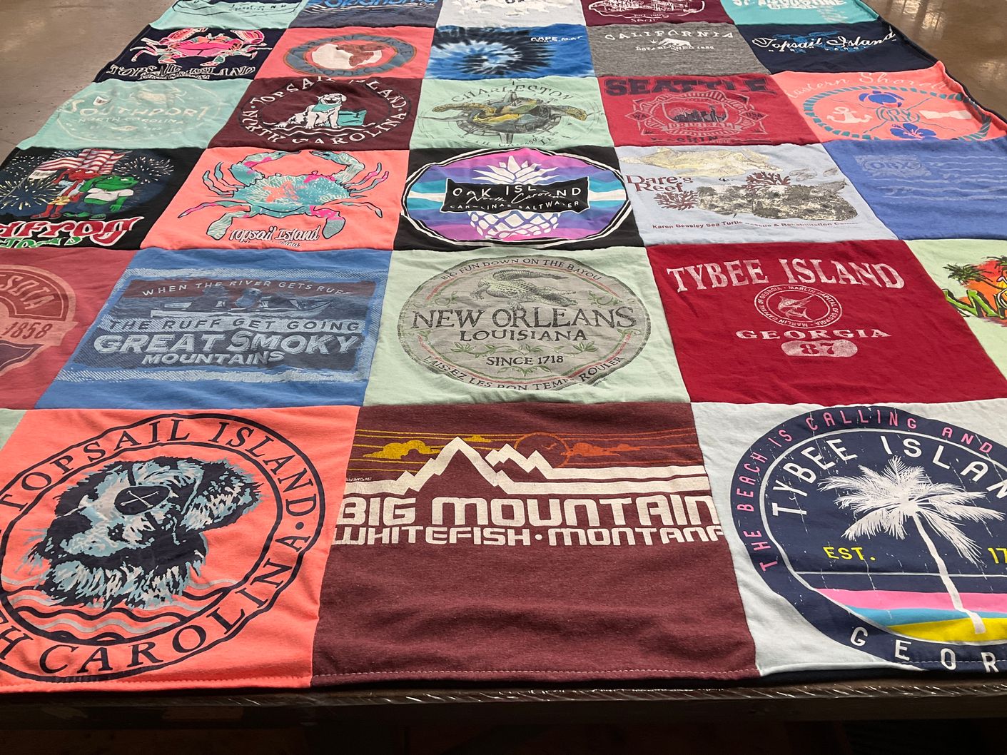 T-shirt quilt with travel, nature themes by Jordan from VA