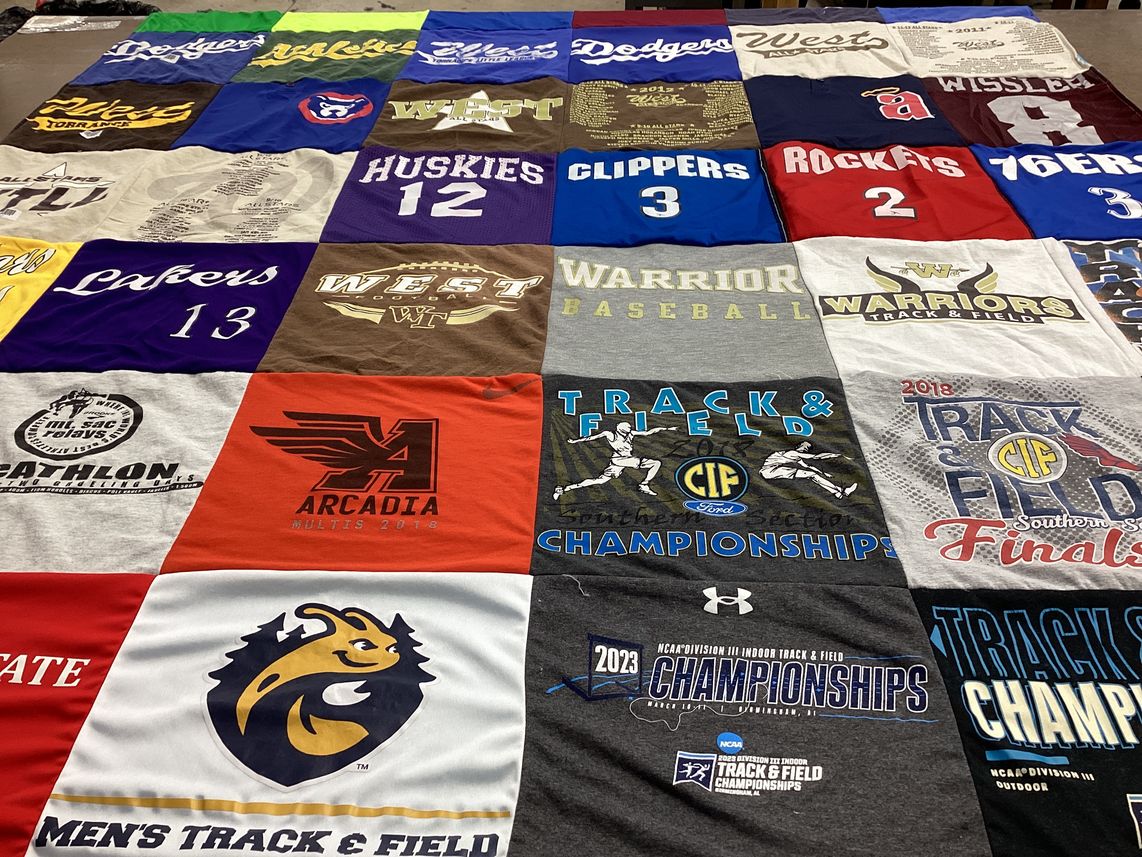 T-shirt quilt featuring warriors team, rockets team by Christy from CA