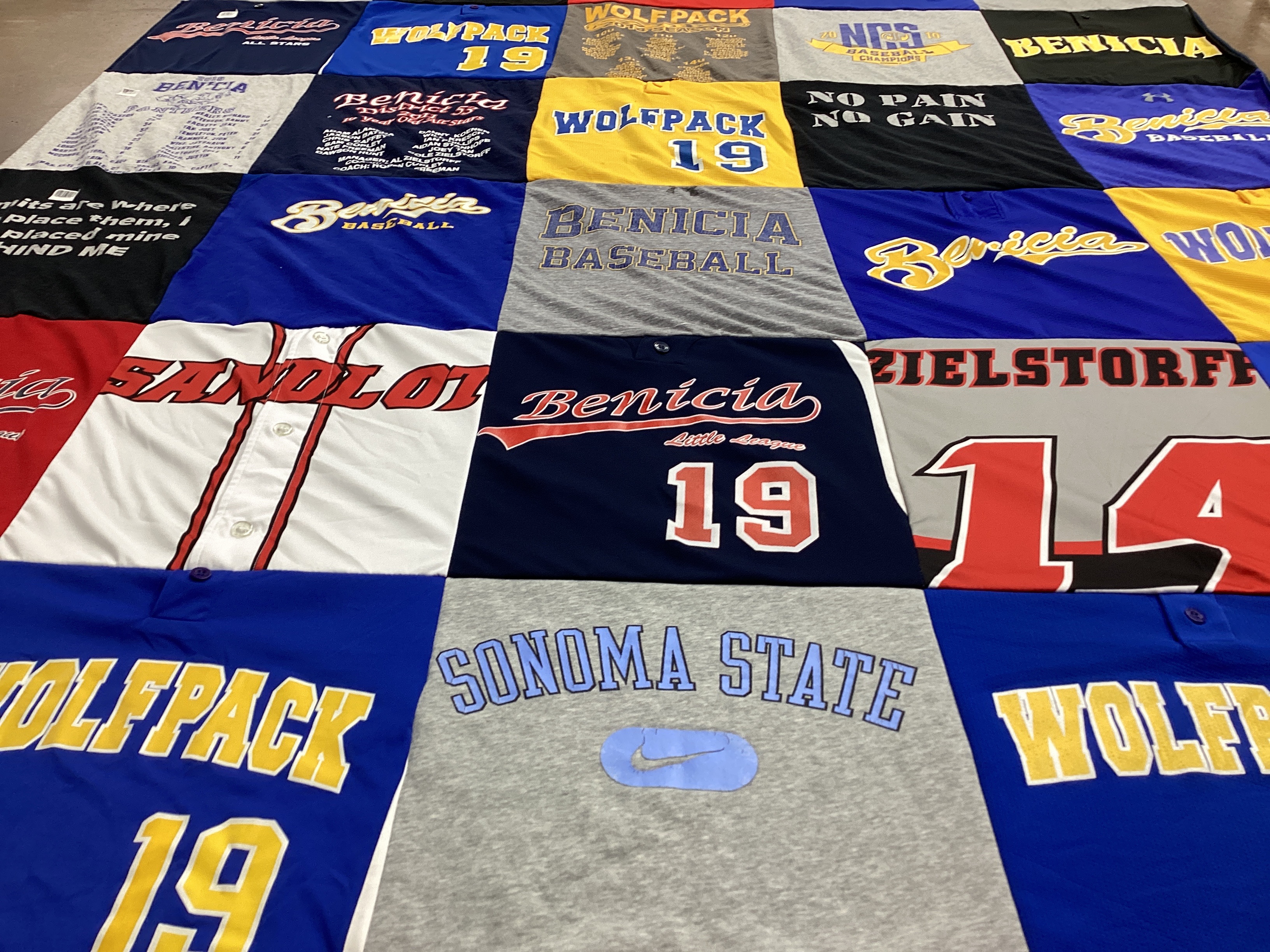 T-shirt quilt featuring wolfpack, benicia baseball by Jackie from CA