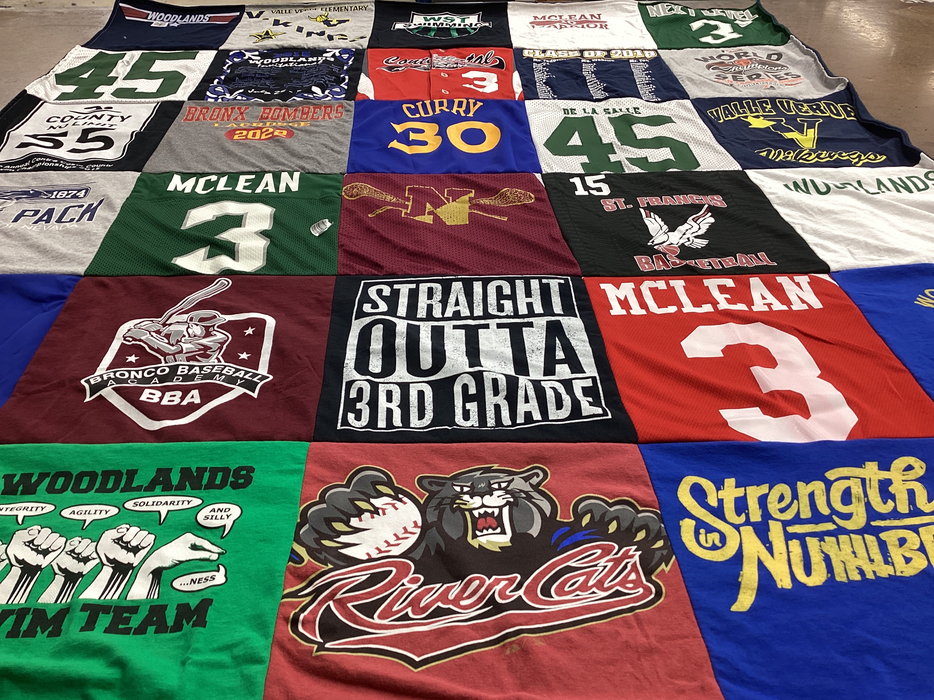T-shirt quilt featuring bronx bombers, river cats by Elizabeth from CA