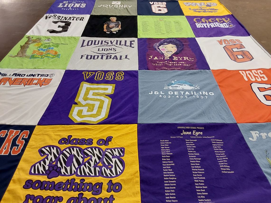 T-shirt quilt featuring louisville lions football, hillard united mavericks by Jennifer from NE