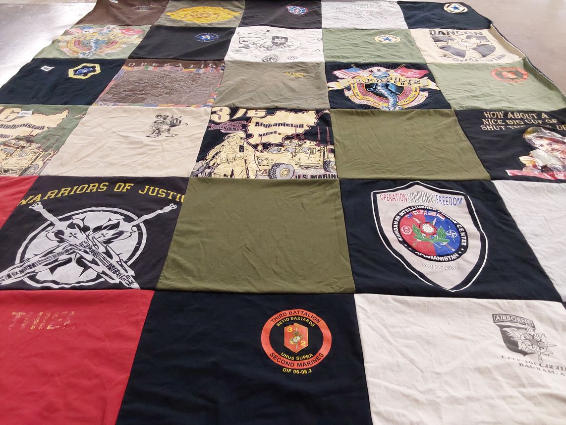 T-shirt quilt with military, service themes by Kristyn from PA