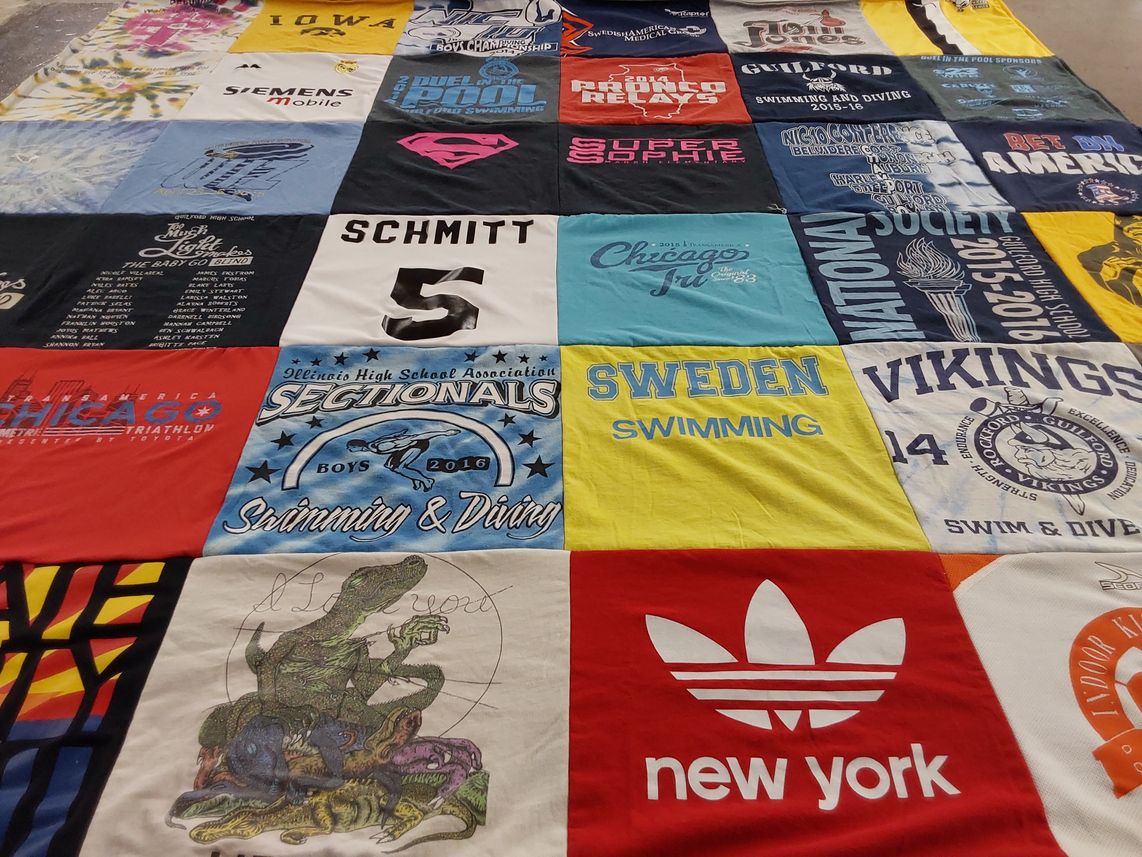 T-shirt quilt featuring sweden swim and dive, chicago varsity swimming by Jame from IL
