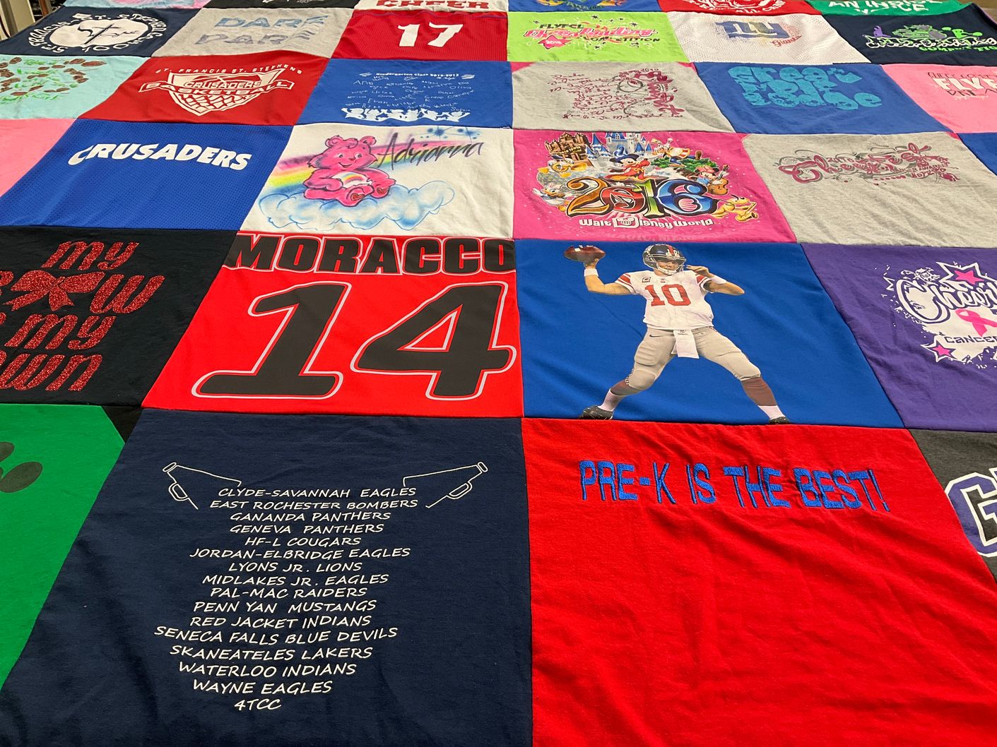 T-shirt quilt featuring clyde-savannah eagles, east rochester bombers by Angela from NY