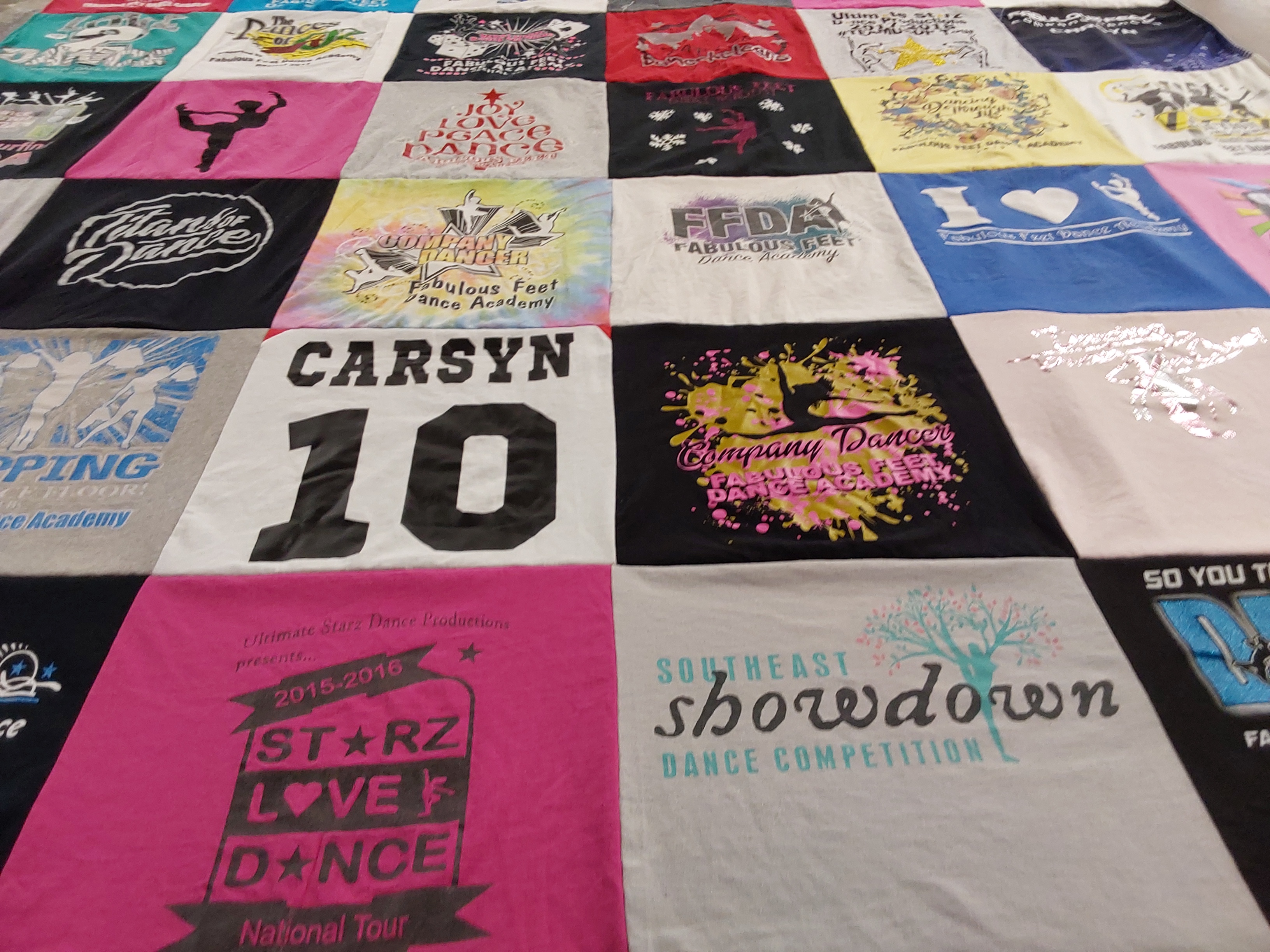 T-shirt quilt with dance, dancing themes by Dana from NC