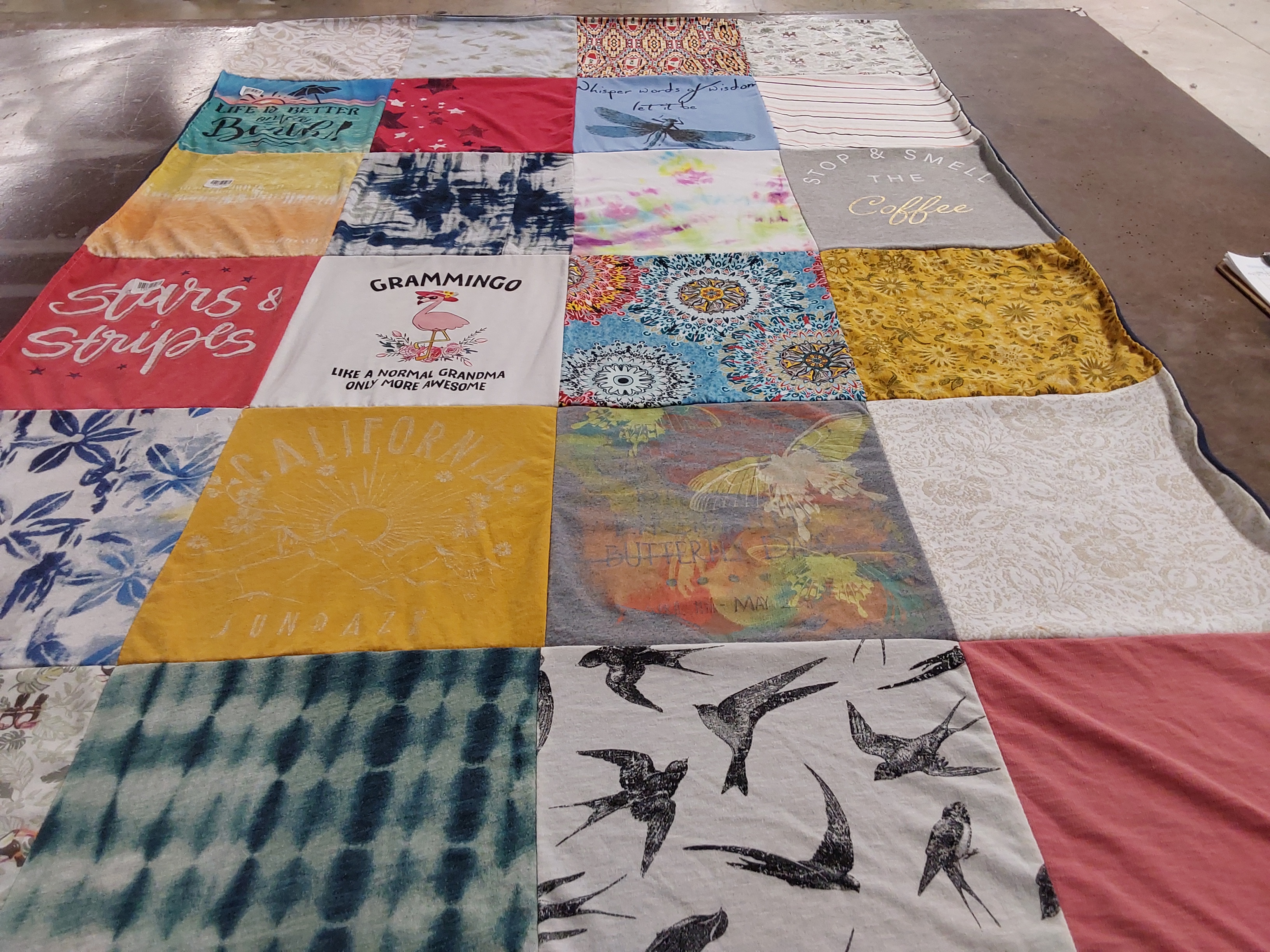 T-shirt quilt with family, coffee themes by George from PA