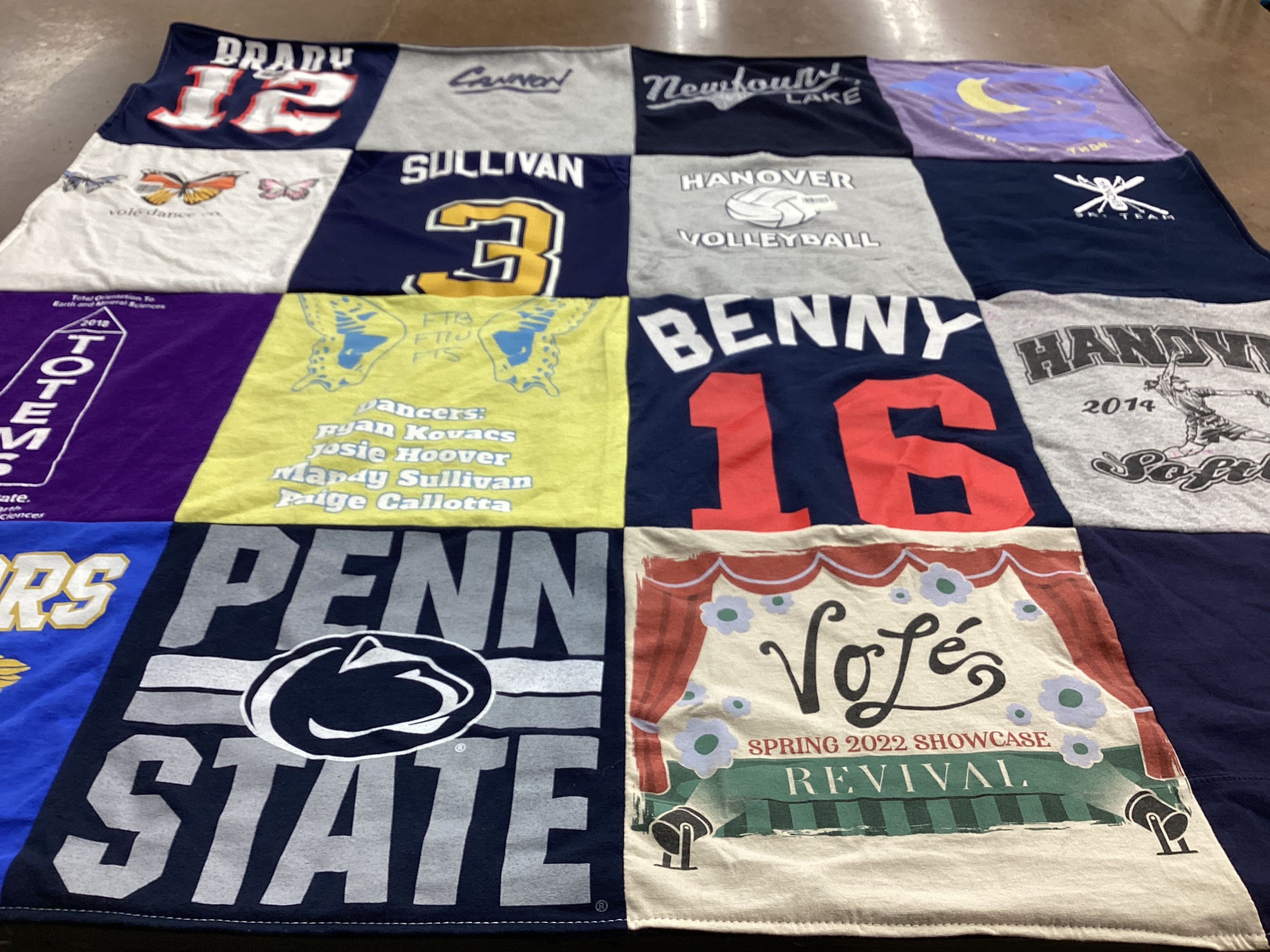 T-shirt quilt from penn state university, hanover college by C from MA