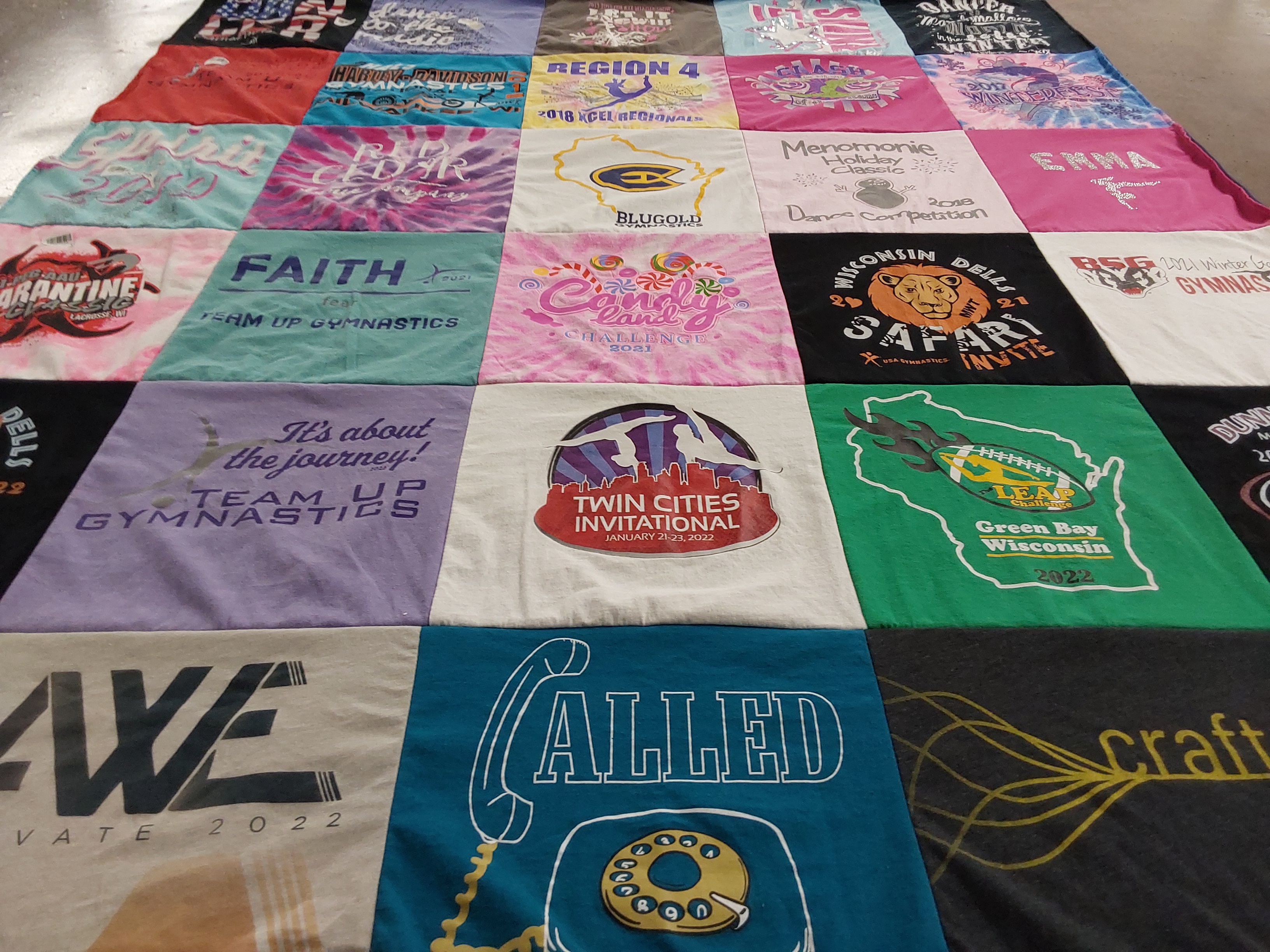 T-shirt quilt with gymnastics, crafting themes by emma from WI