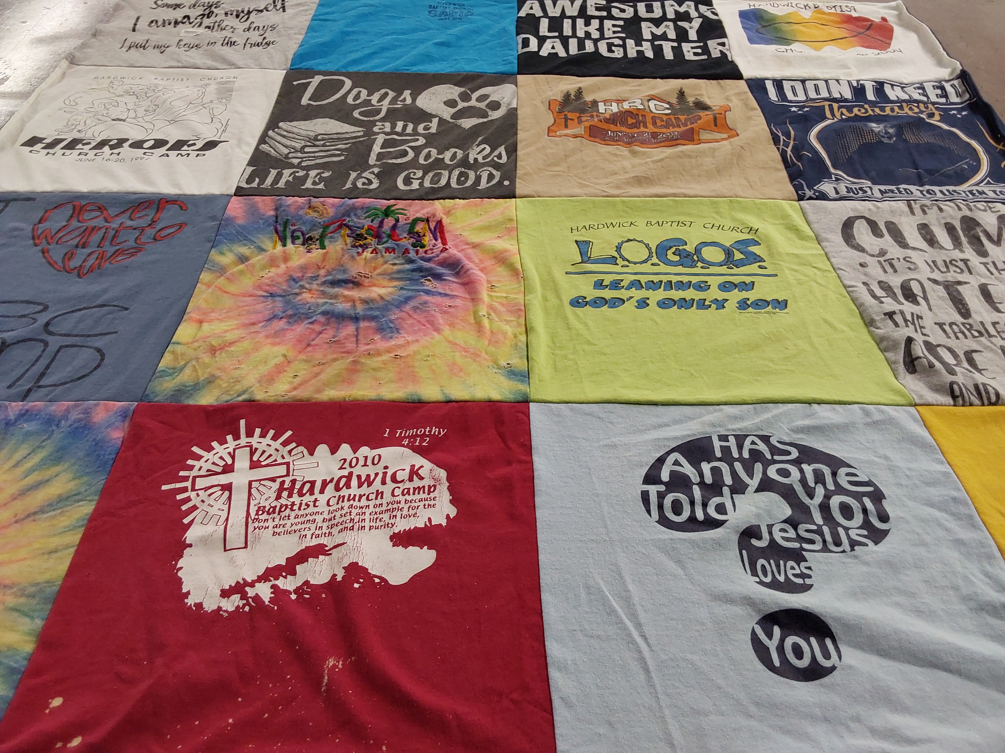 T-shirt quilt with music, concerts themes by Gail from GA