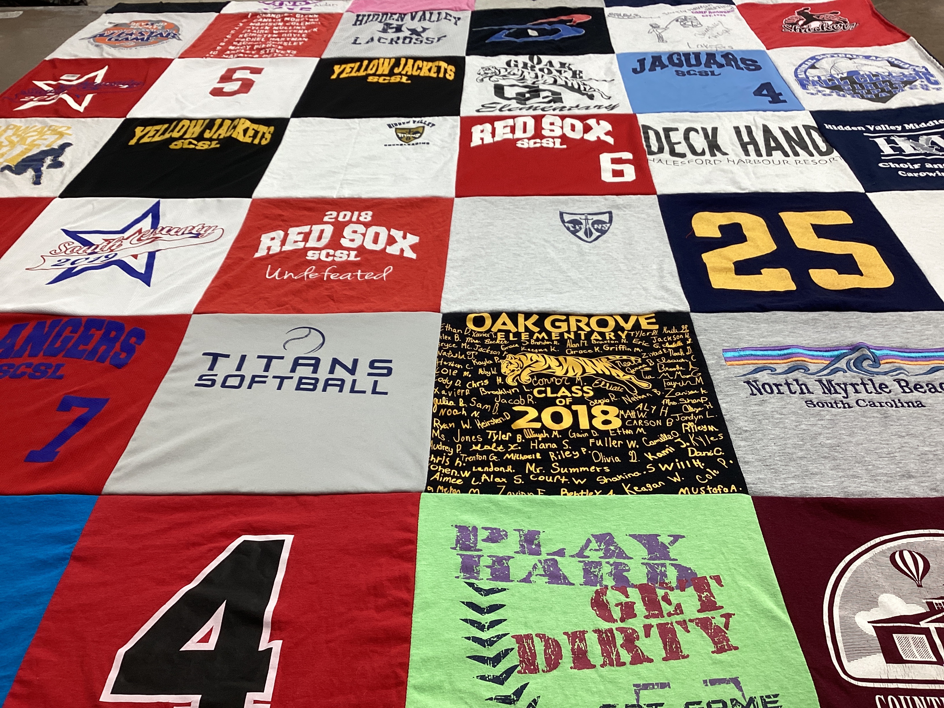 T-shirt quilt featuring red sox, yellow jackets by Kim from VA