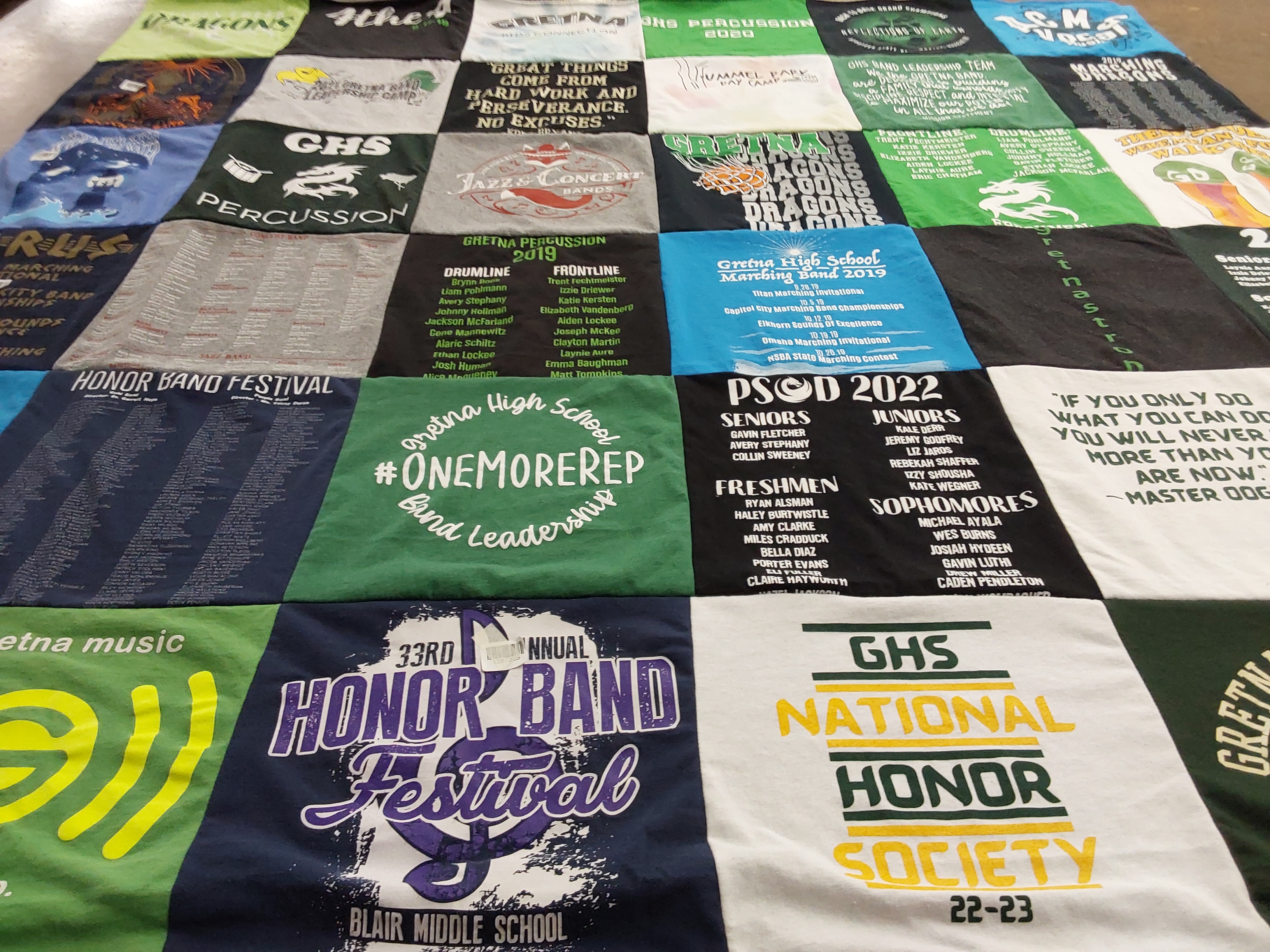 T-shirt quilt featuring greta high school marching band by Denise from NE