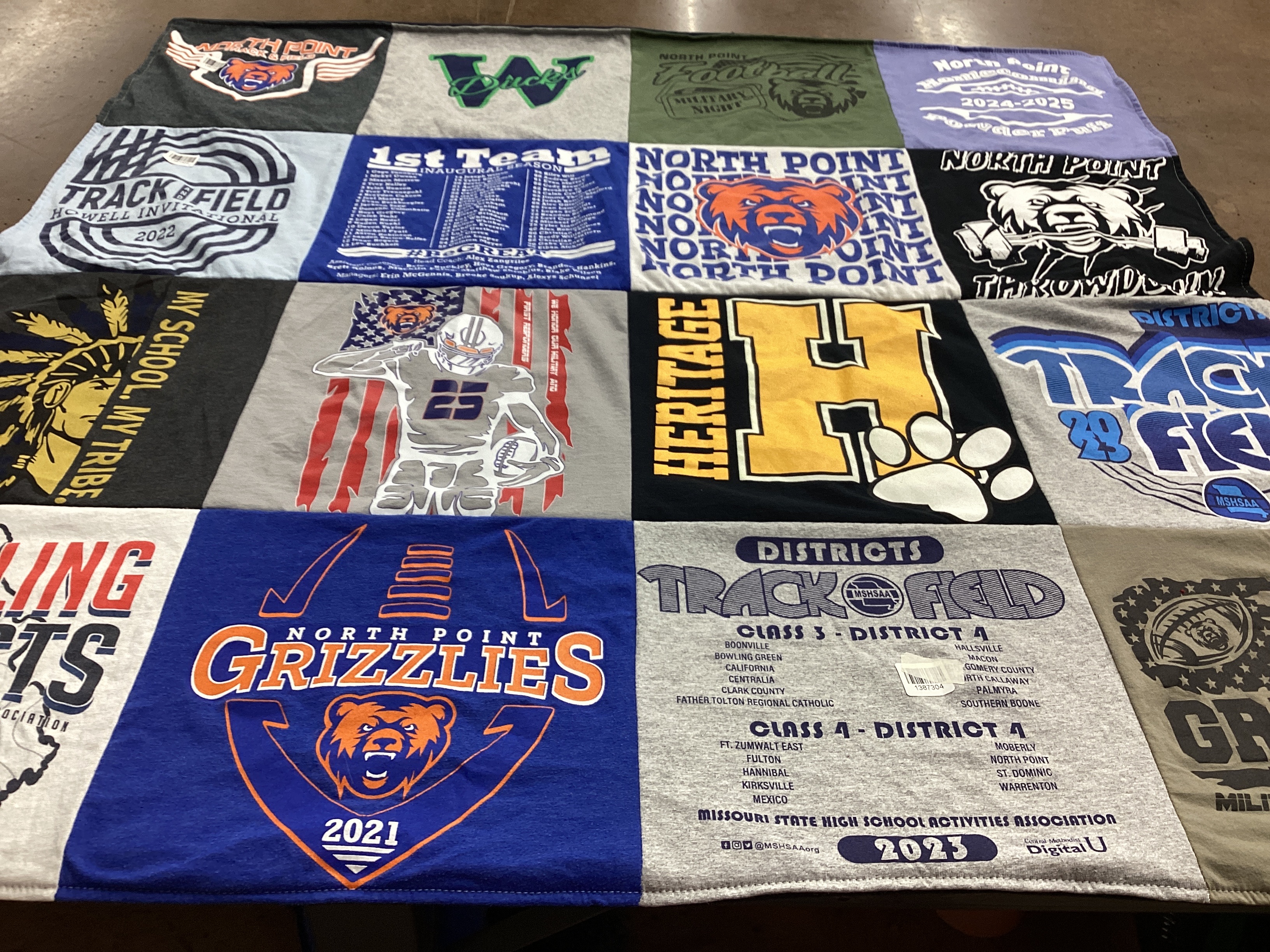 T-shirt quilt featuring north point grizzlies by Michelle from MO