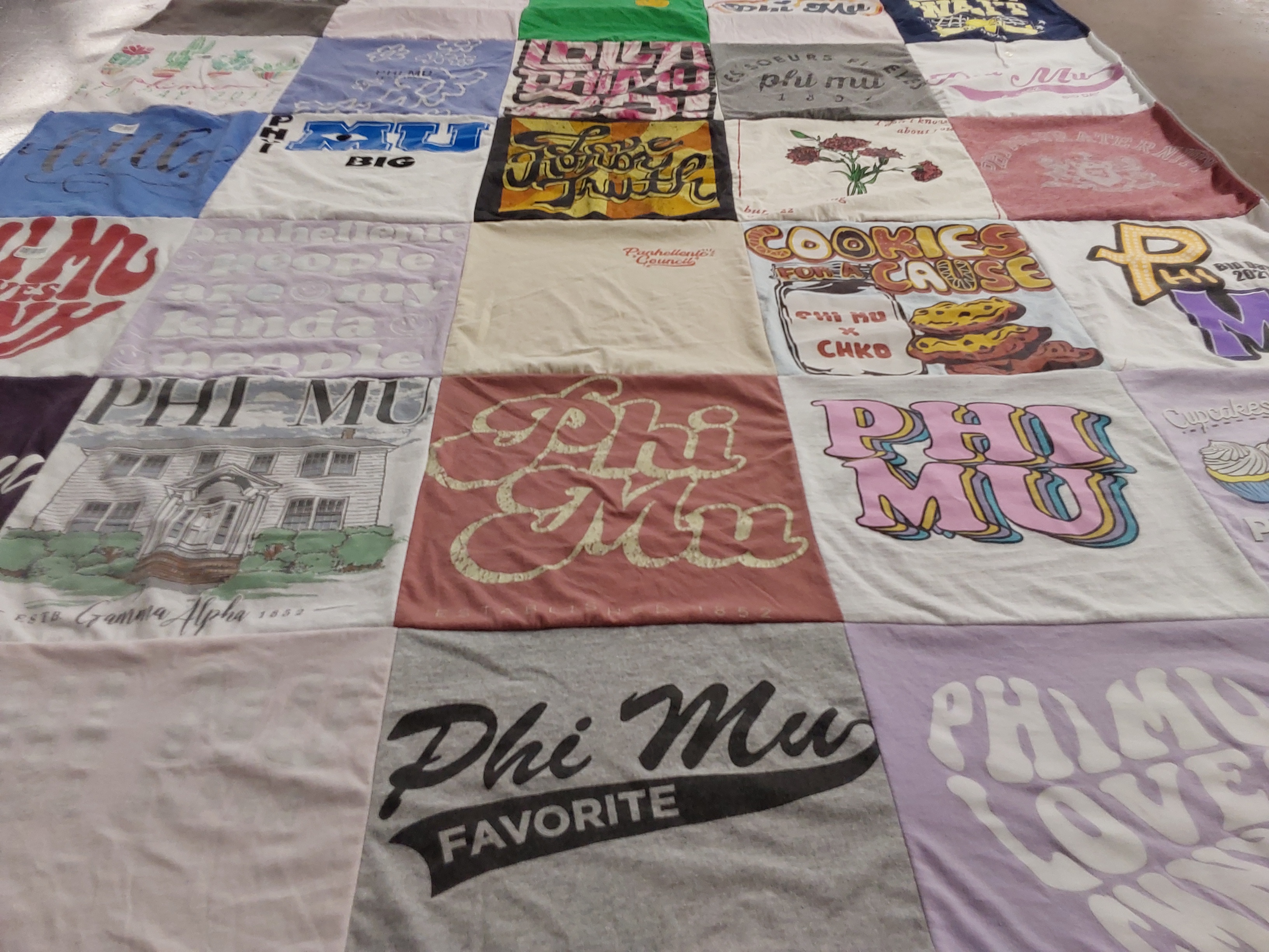 T-shirt quilt with sororities, community service themes by Sydney from MD