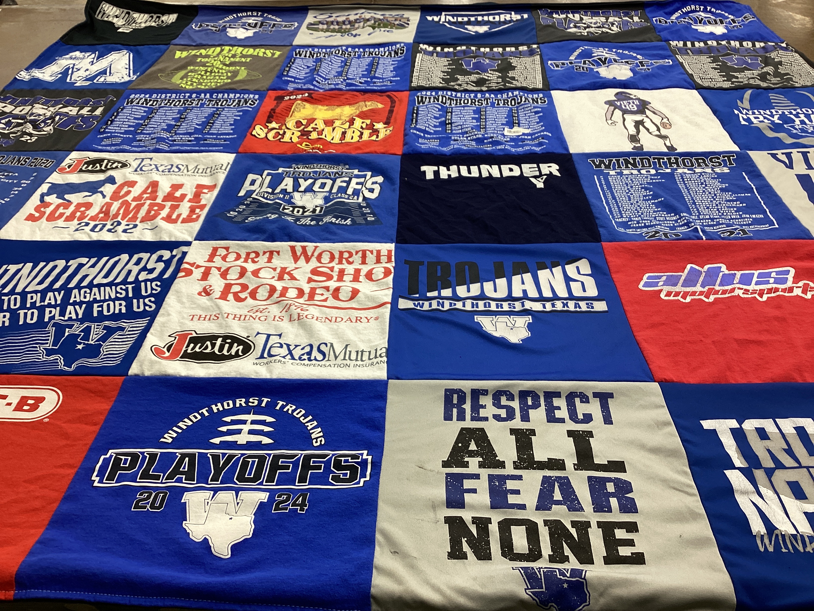 T-shirt quilt featuring windthorst trojans by Patricia from TX