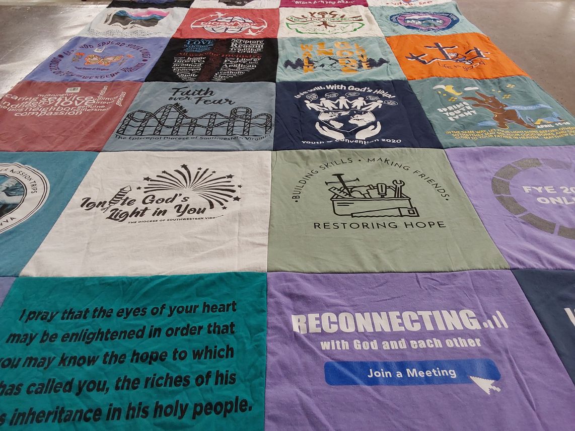 T-shirt quilt with religion, community service themes by Patricia from VA