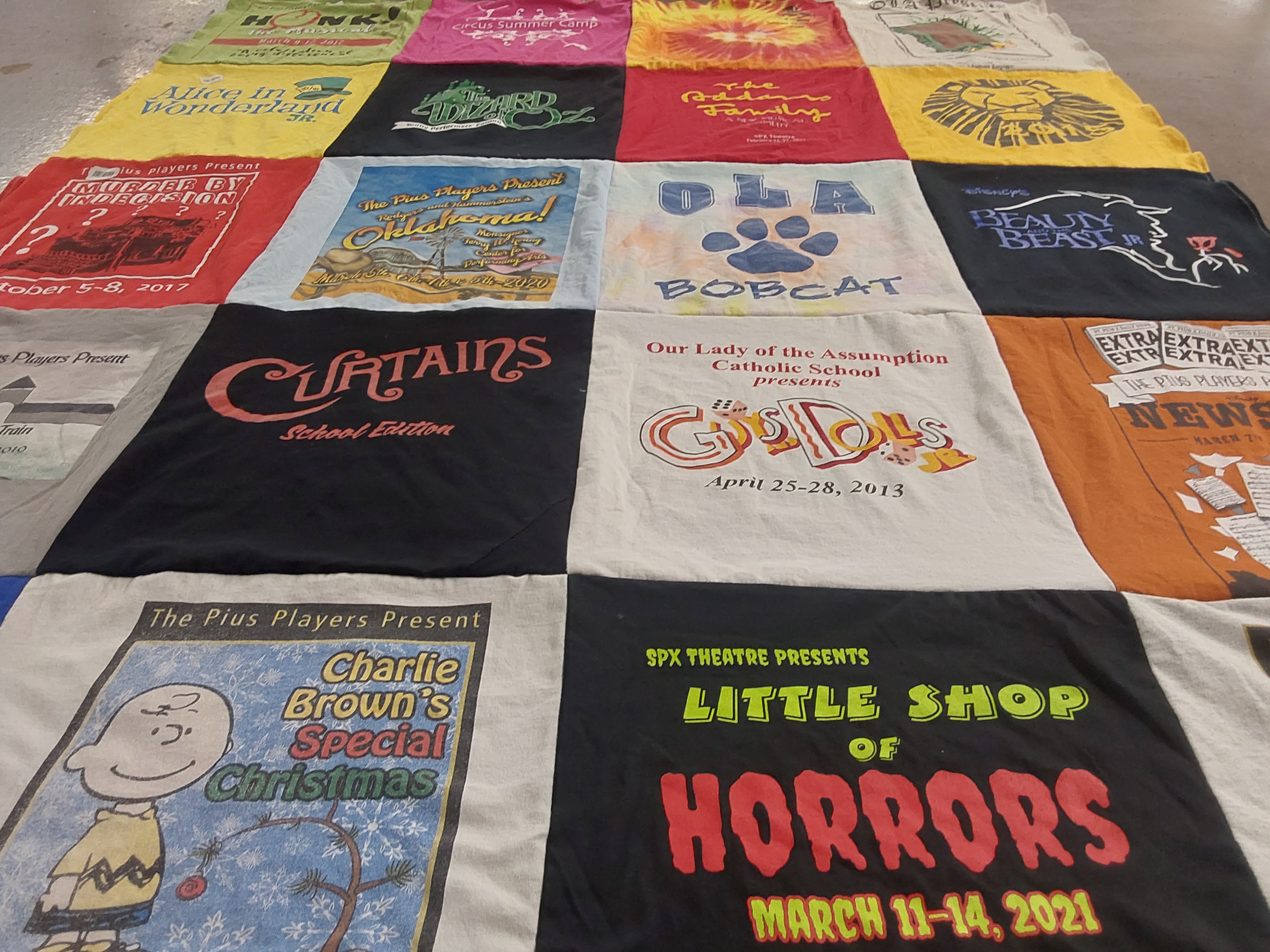 T-shirt quilt with theater, musicals themes by Jennifer from GA