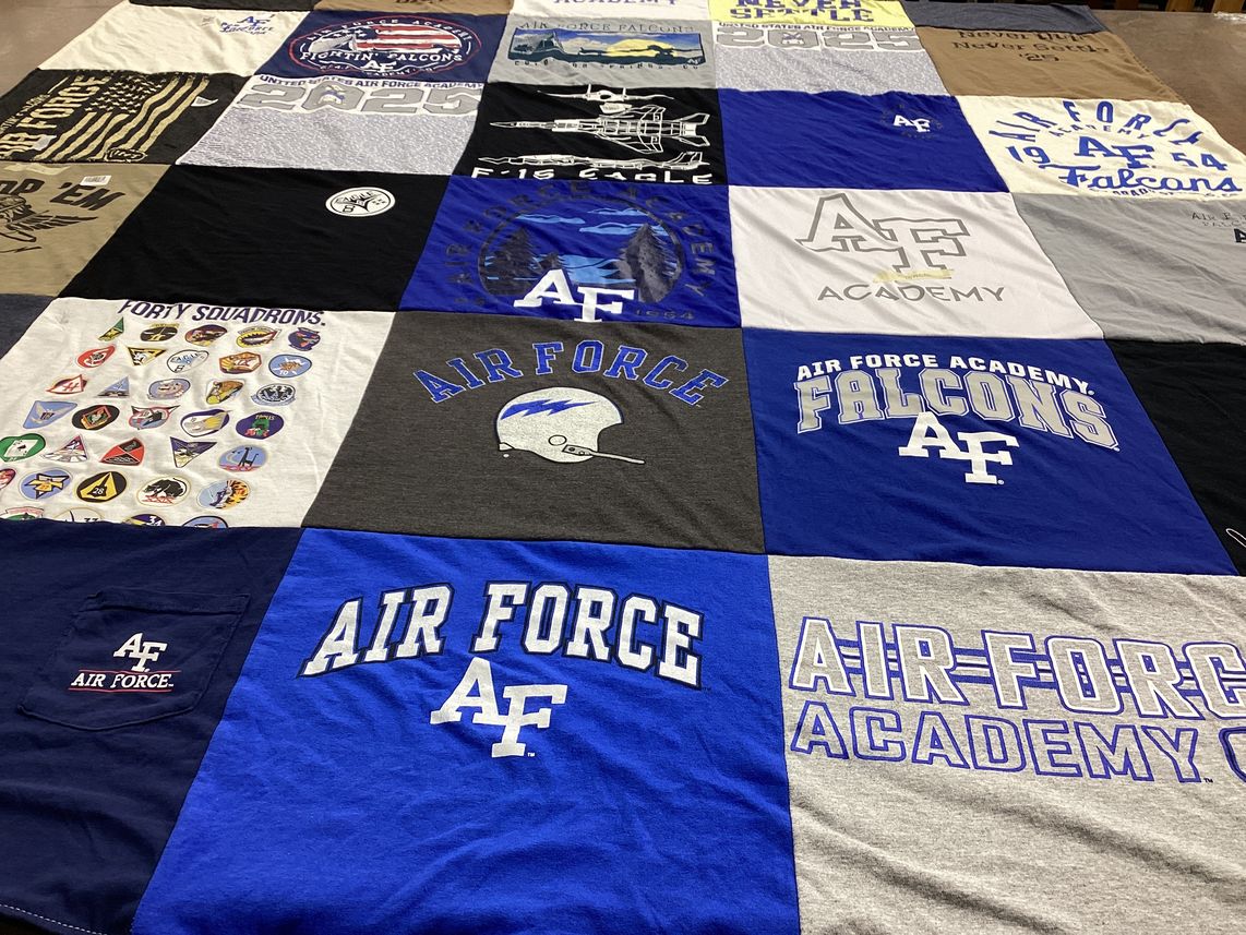 T-shirt quilt featuring air force falcons by Nadine from TX