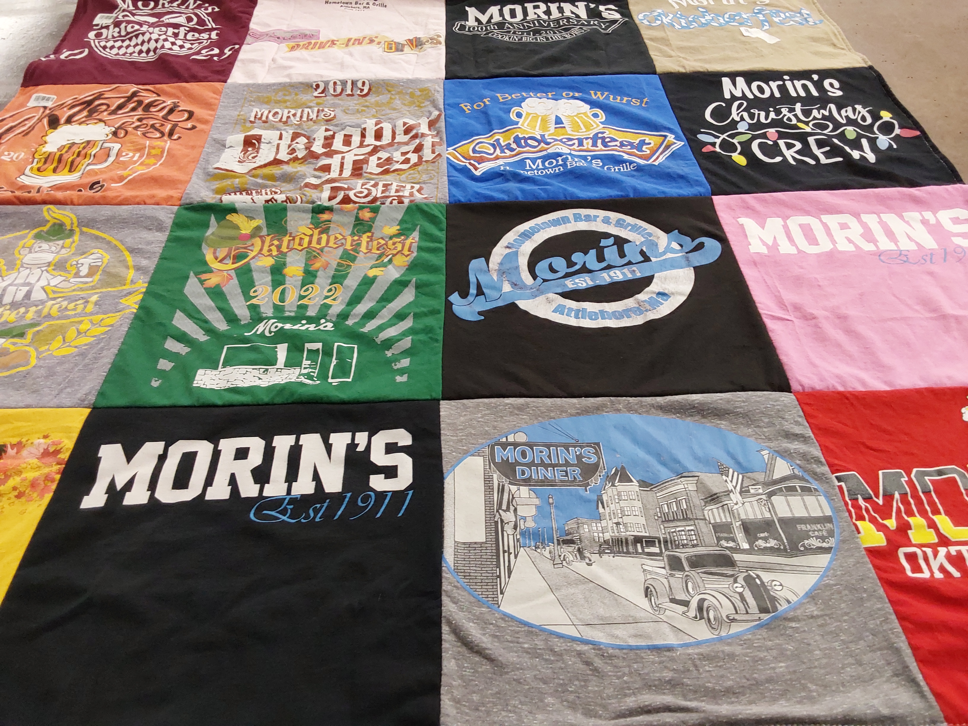 T-shirt quilt with oktoberfest, beer festivals themes by Lauren from MA