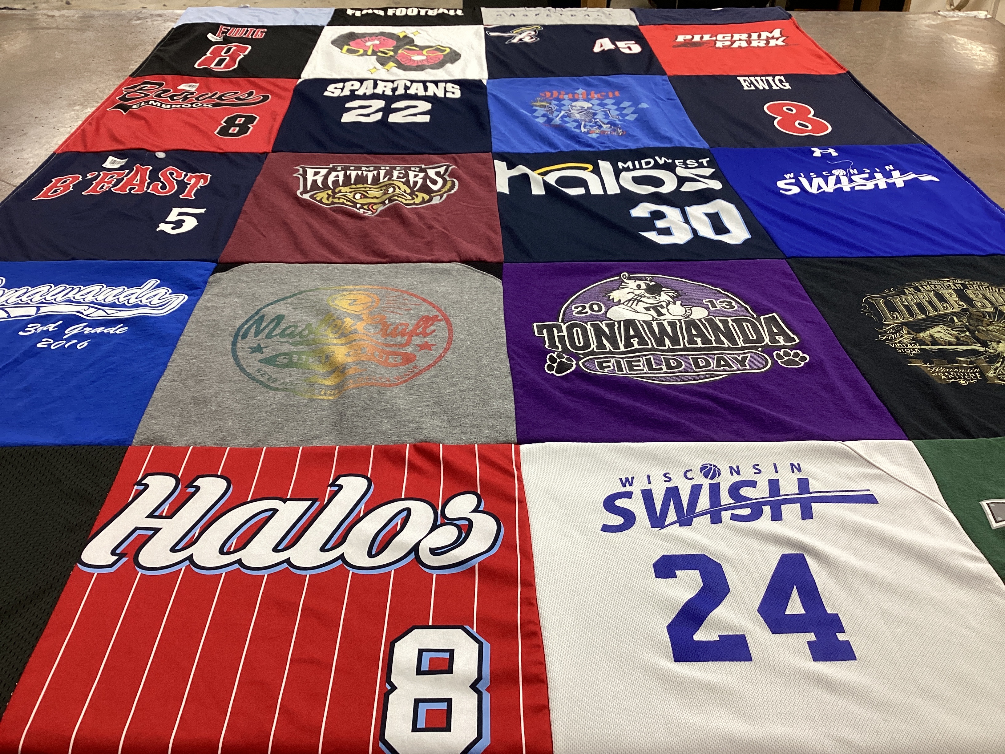 T-shirt quilt featuring tonawanda high school, wisconsin swish by Kristen from WI