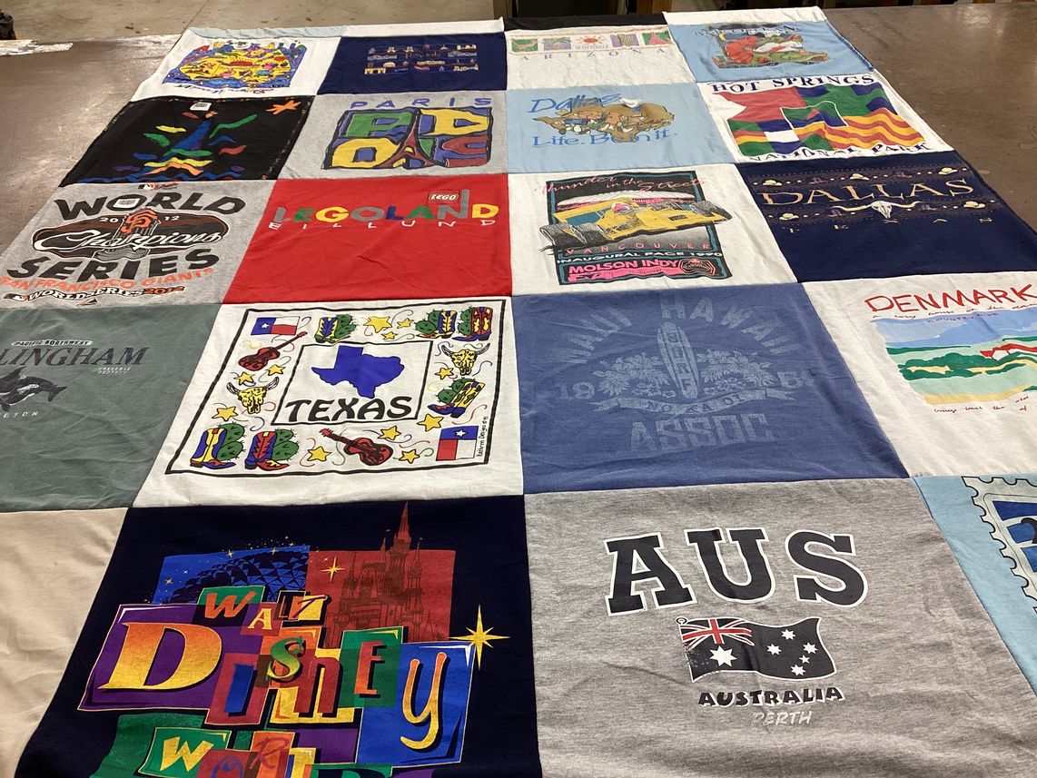 T-shirt quilt with travel, theme parks themes by Jan from WA