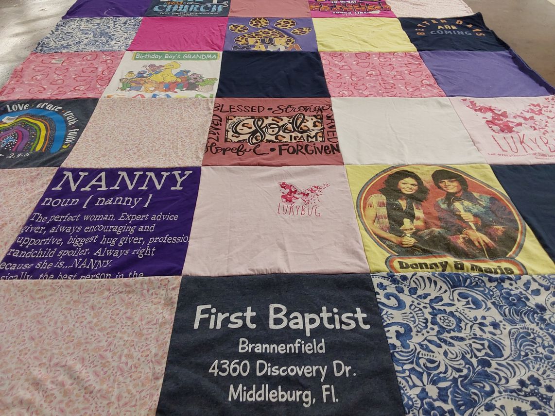 T-shirt quilt with family, faith themes by Janie from FL