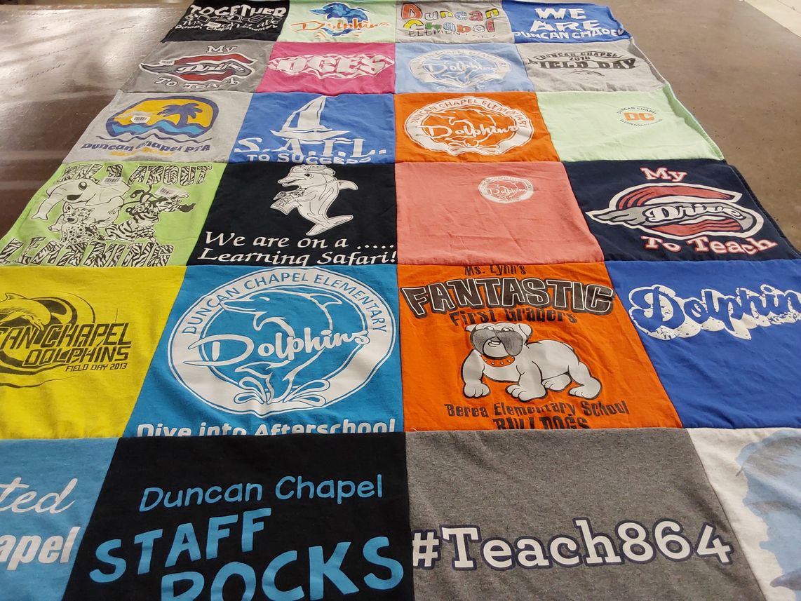T-shirt quilt featuring duncan chapel dolphins, berea elementary school bulldogs by Scott from SC