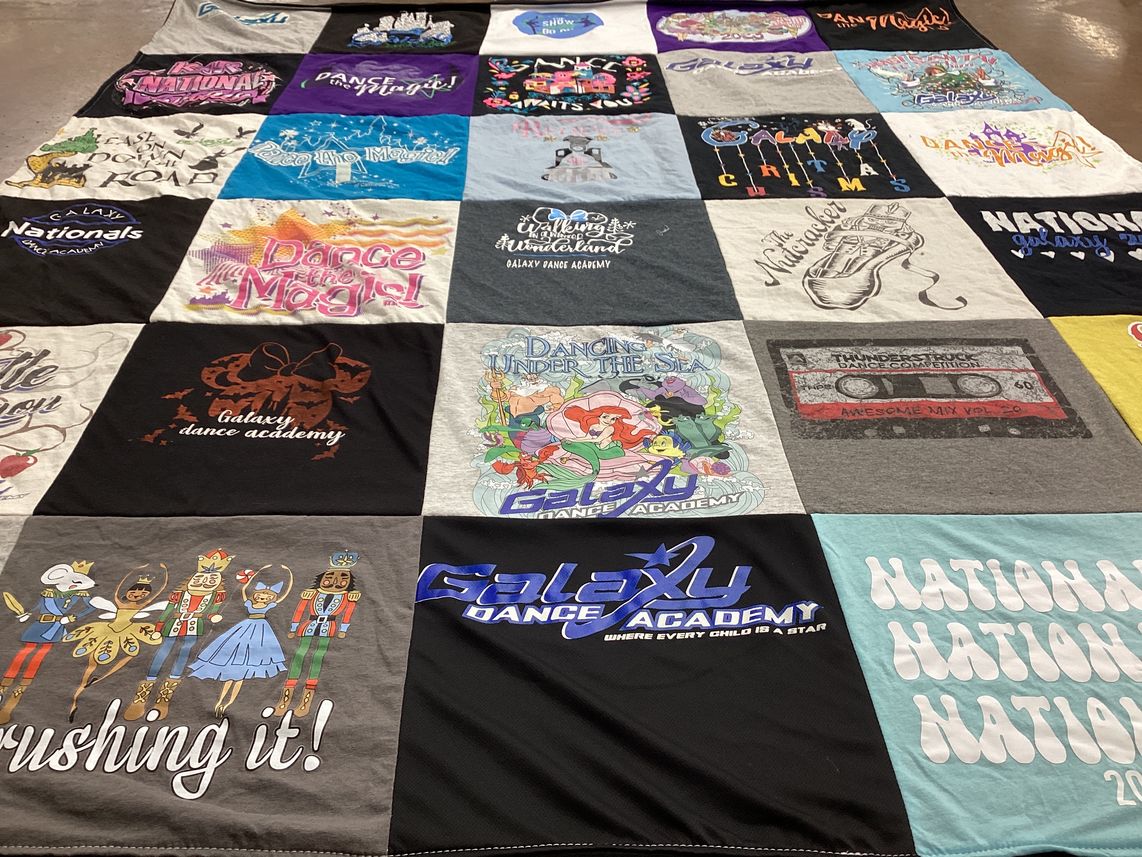 T-shirt quilt with dance, dance competitions themes by Jill from CA