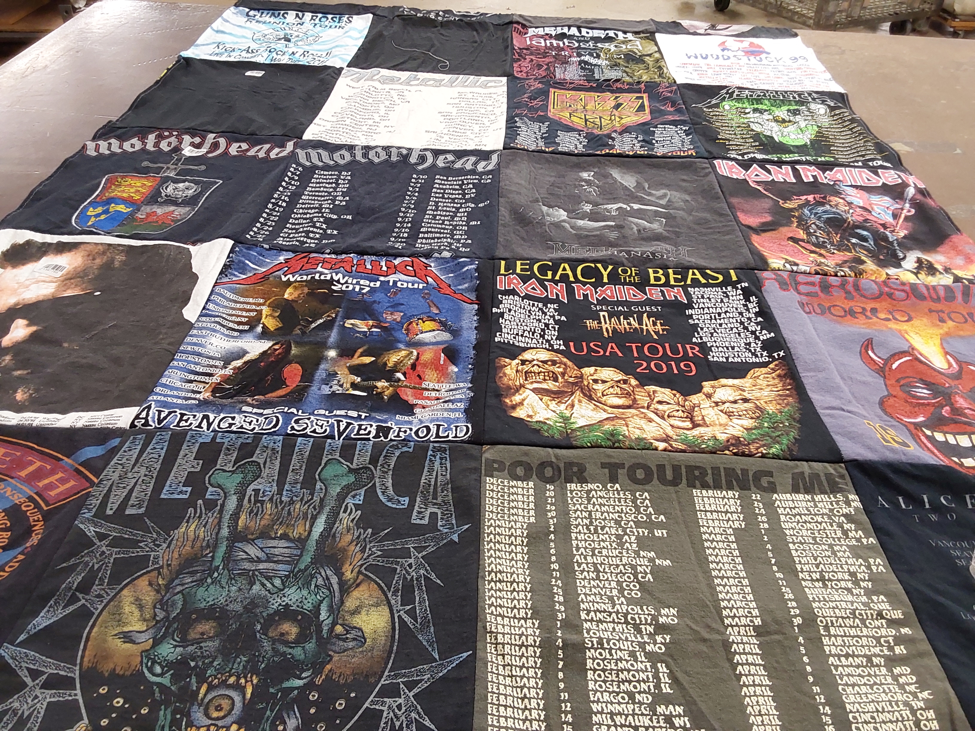 T-shirt quilt with heavy metal music, rock concerts themes by Patrick from PA
