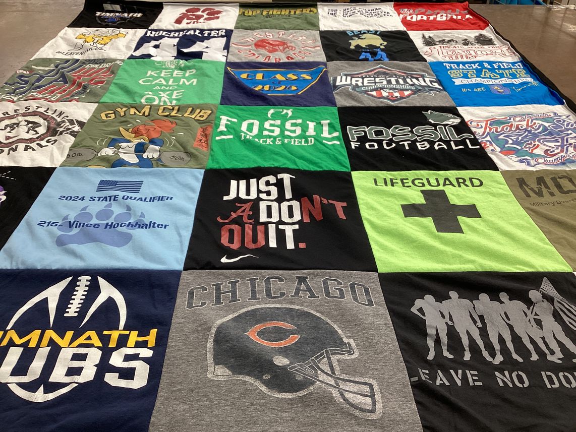 T-shirt quilt featuring fossil football, chicago bears by KATHLEEN from CO