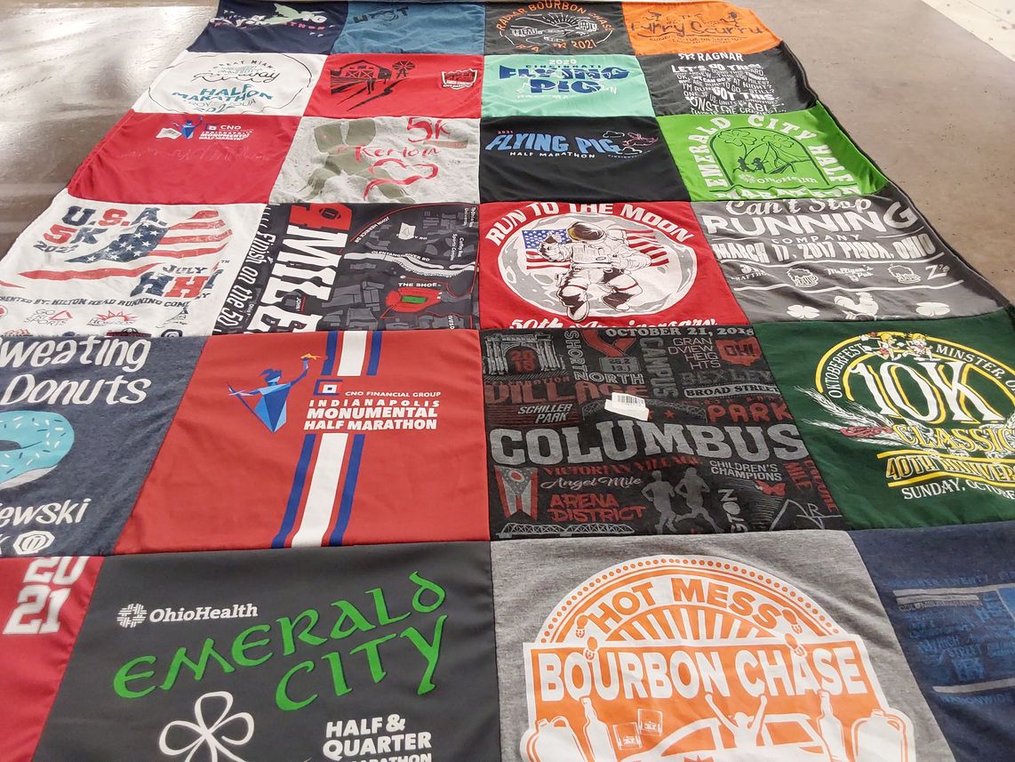 T-shirt quilt with running, marathons themes by Karen from OH