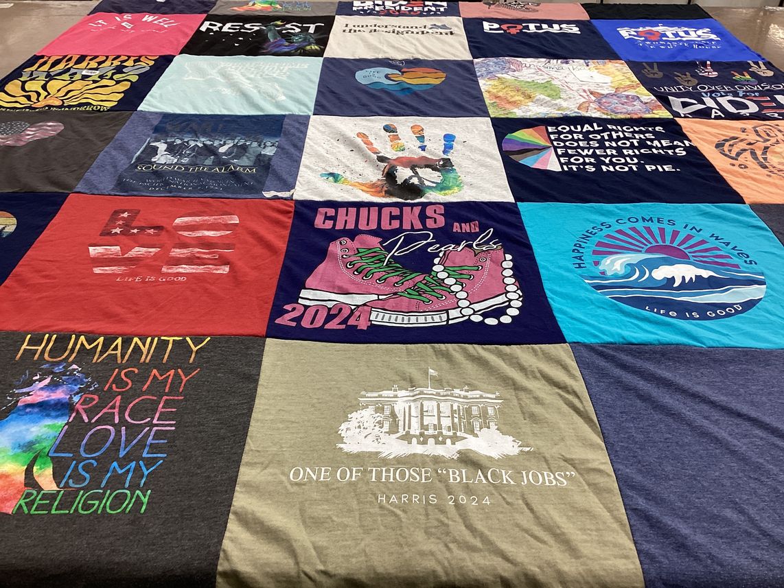 T-shirt quilt with politics, activism themes by Easter from KS