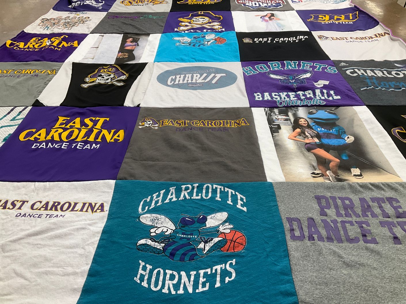 T-shirt quilt featuring charlotte hornets, east carolina pirates by Brittany from FL