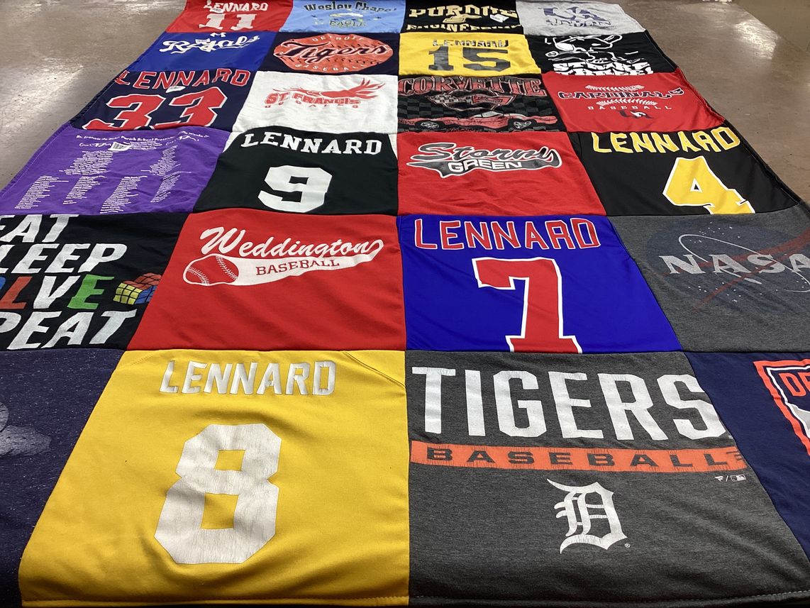 T-shirt quilt featuring lennard high school baseball, detroit tigers baseball by Rebecca from NC