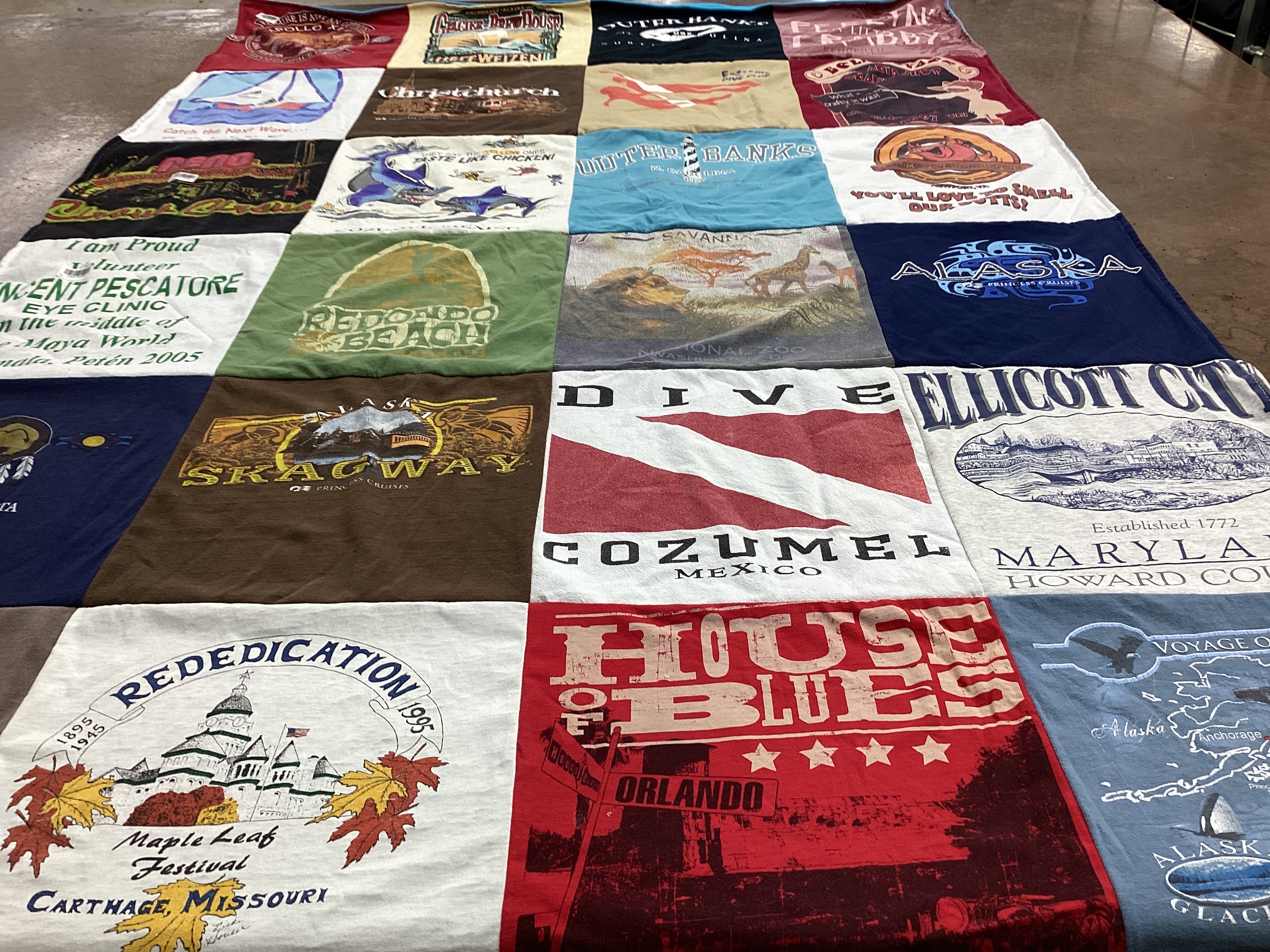T-shirt quilt with travel, hunting themes by Deborah from MO