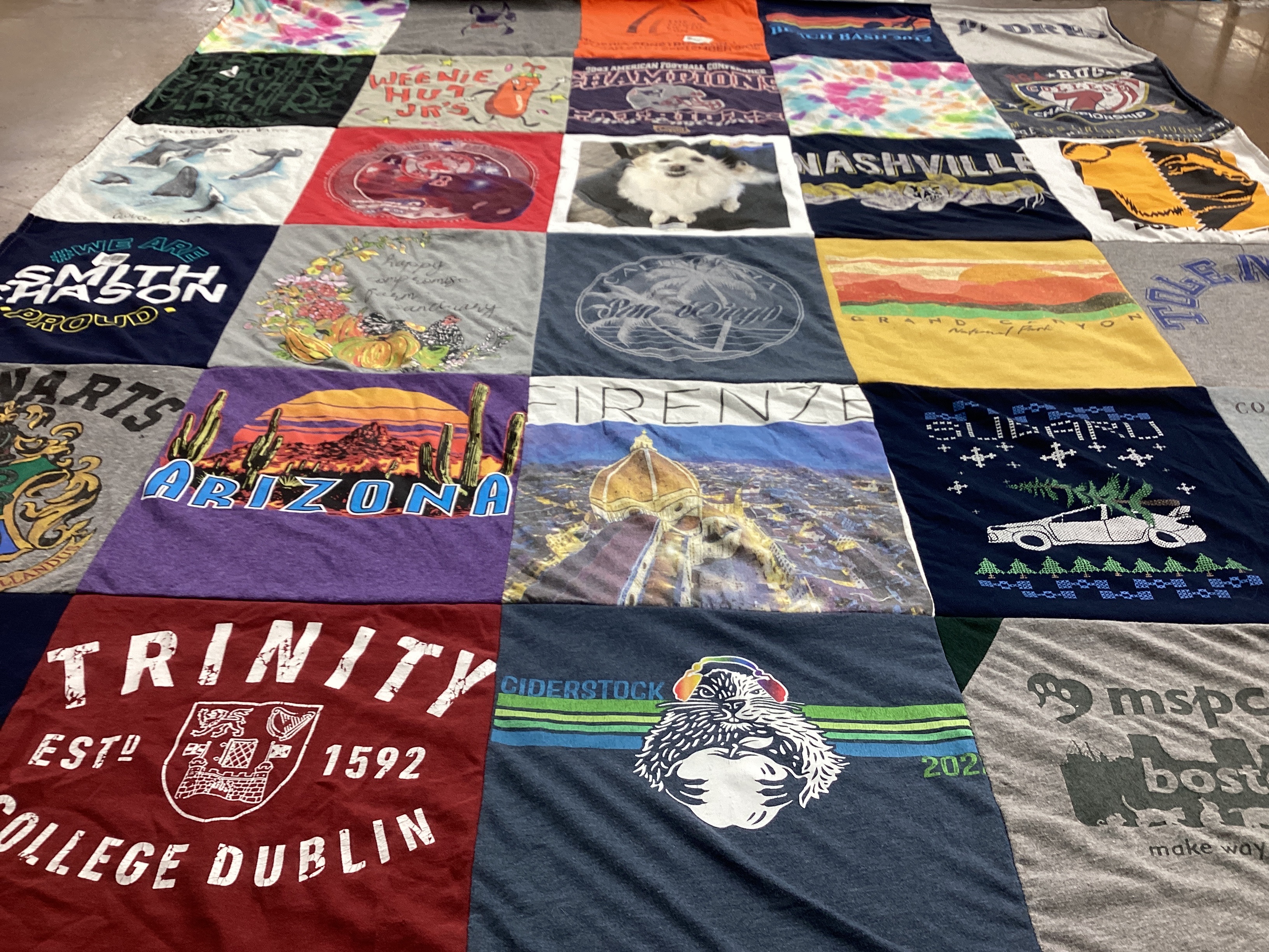 T-shirt quilt from trinity college dublin by Mary from AZ