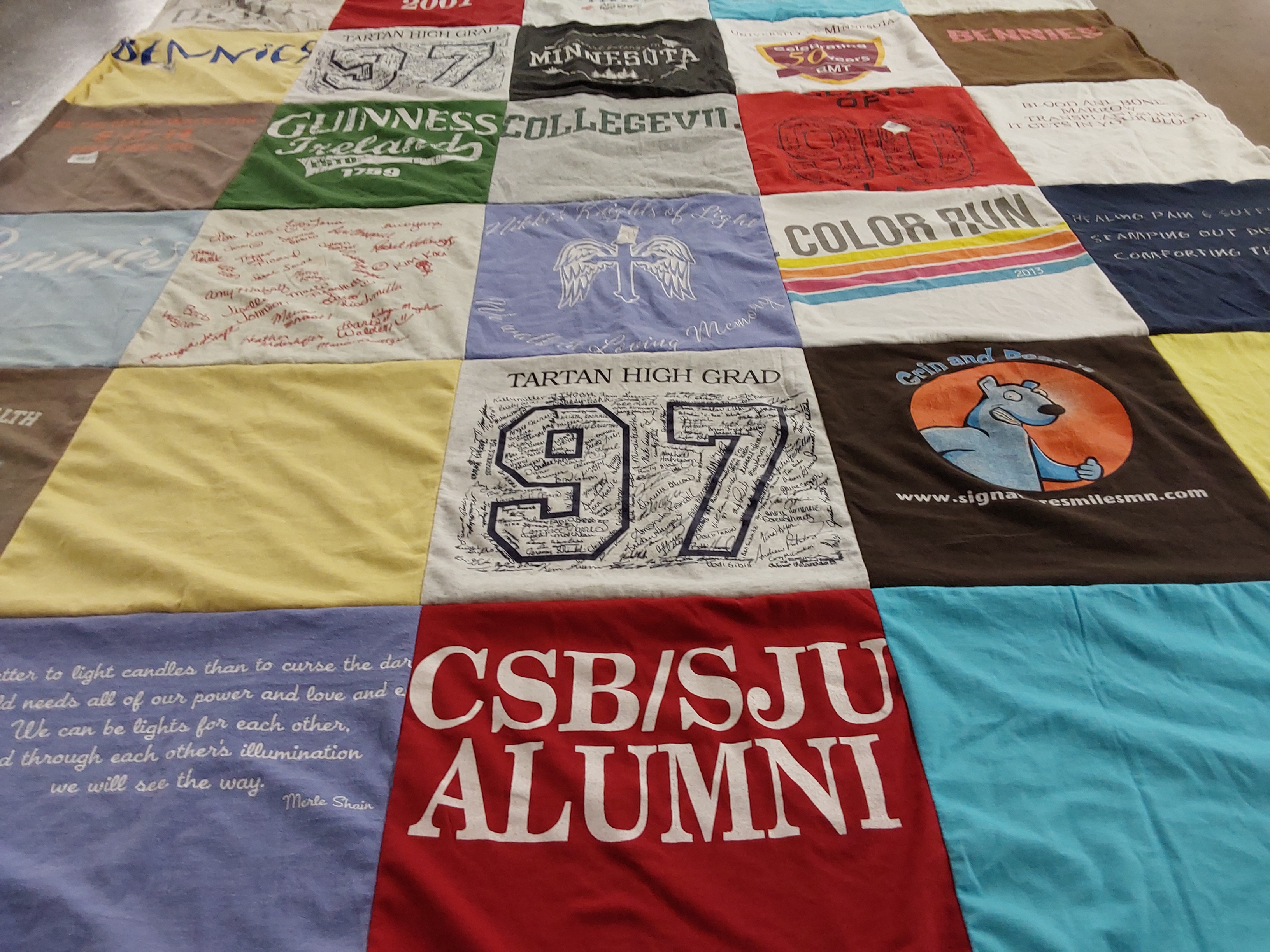 T-shirt quilt from college of saint benedict, saint john's university by Amber from MN