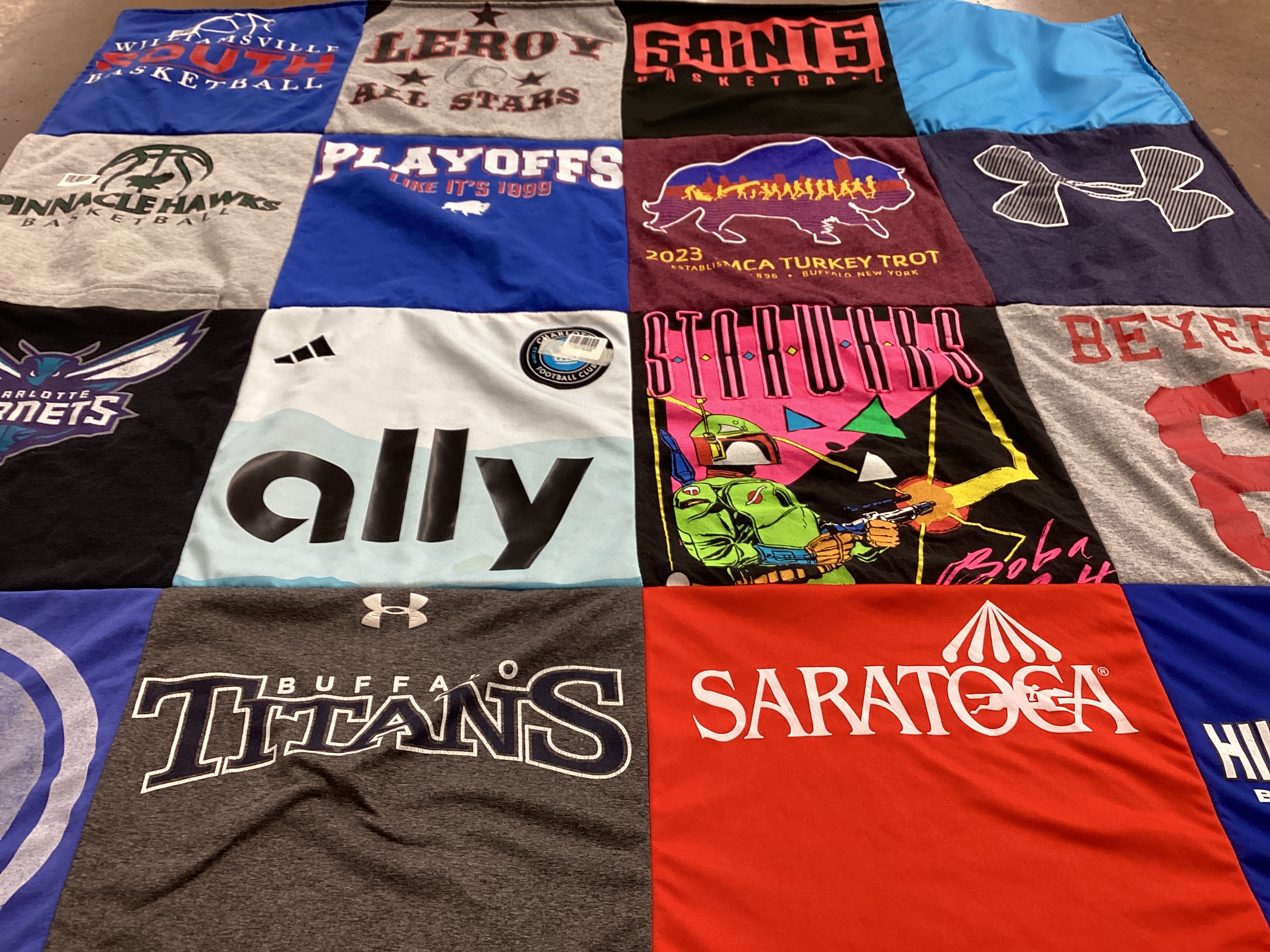 T-shirt quilt featuring buffalo titans, charlotte hornets by Gretchen from NY