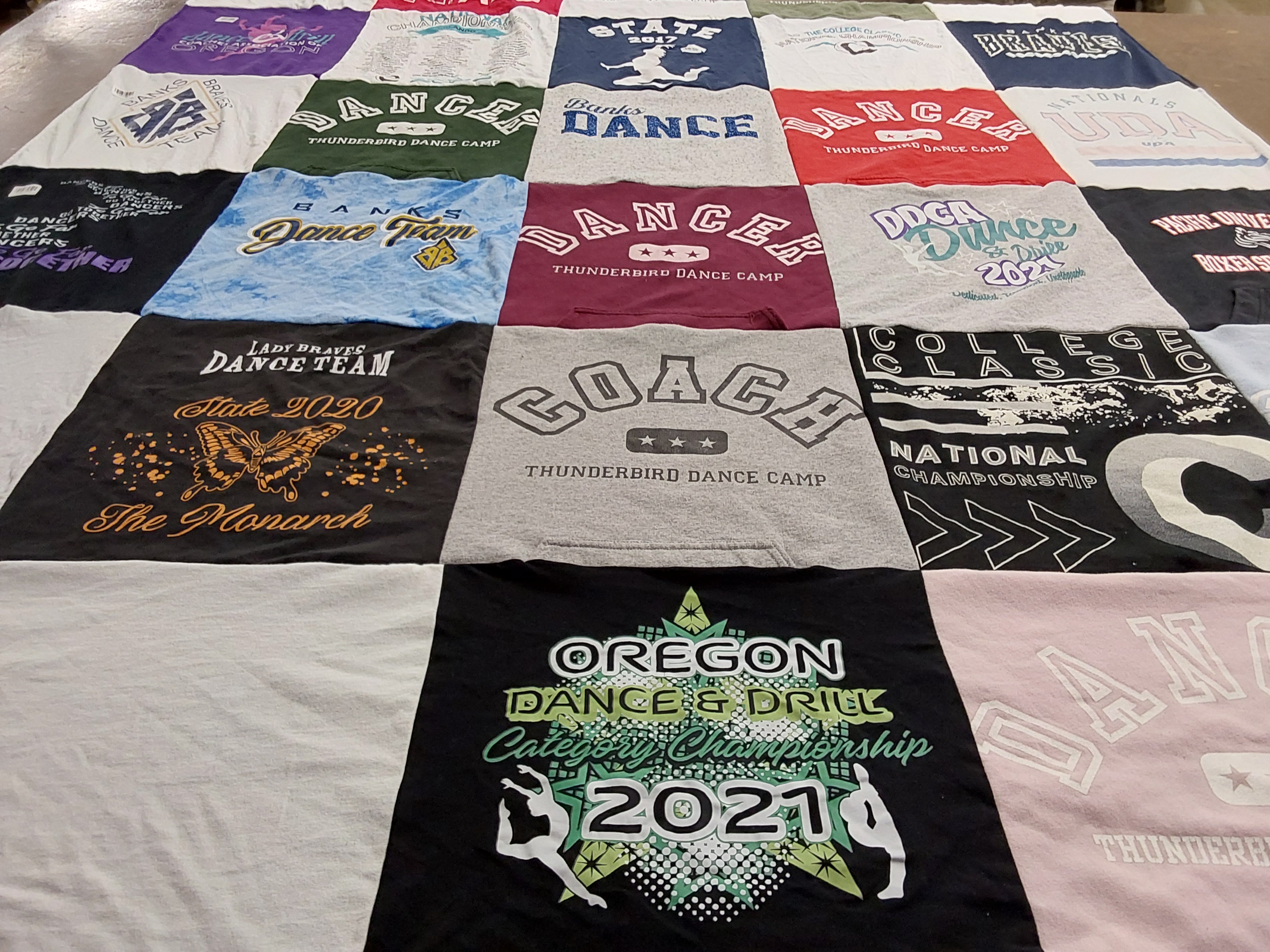 T-shirt quilt with dance, competitions themes by Chantel from MT
