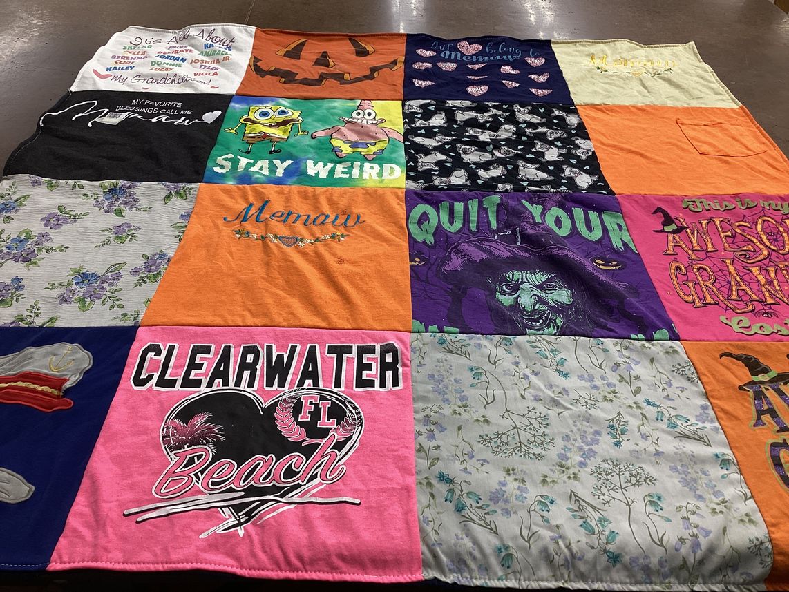 T-shirt quilt with family, humor themes by Amber from KY