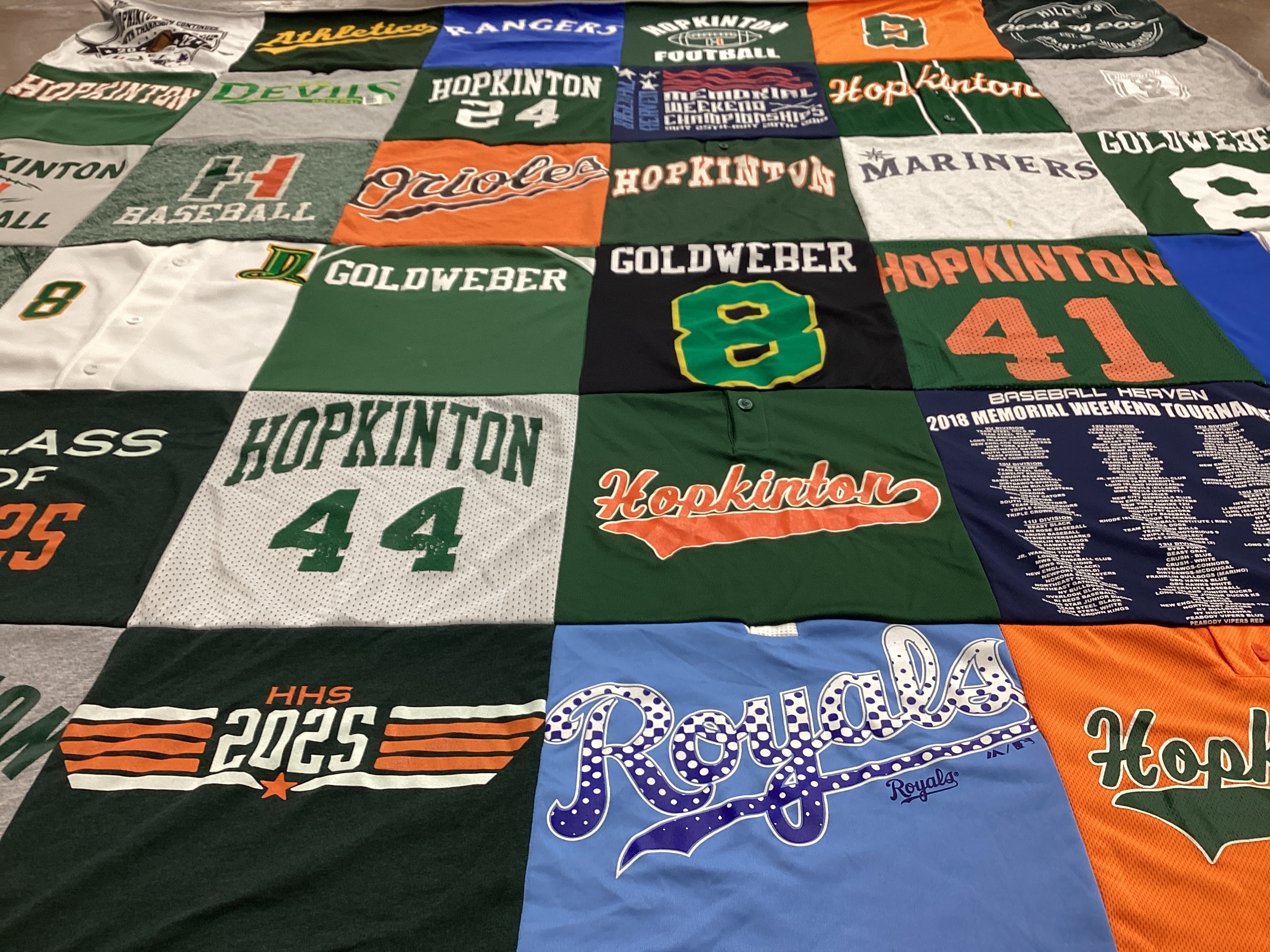 T-shirt quilt featuring hopkinton high school baseball, hopkinton high school football by Erin from MA