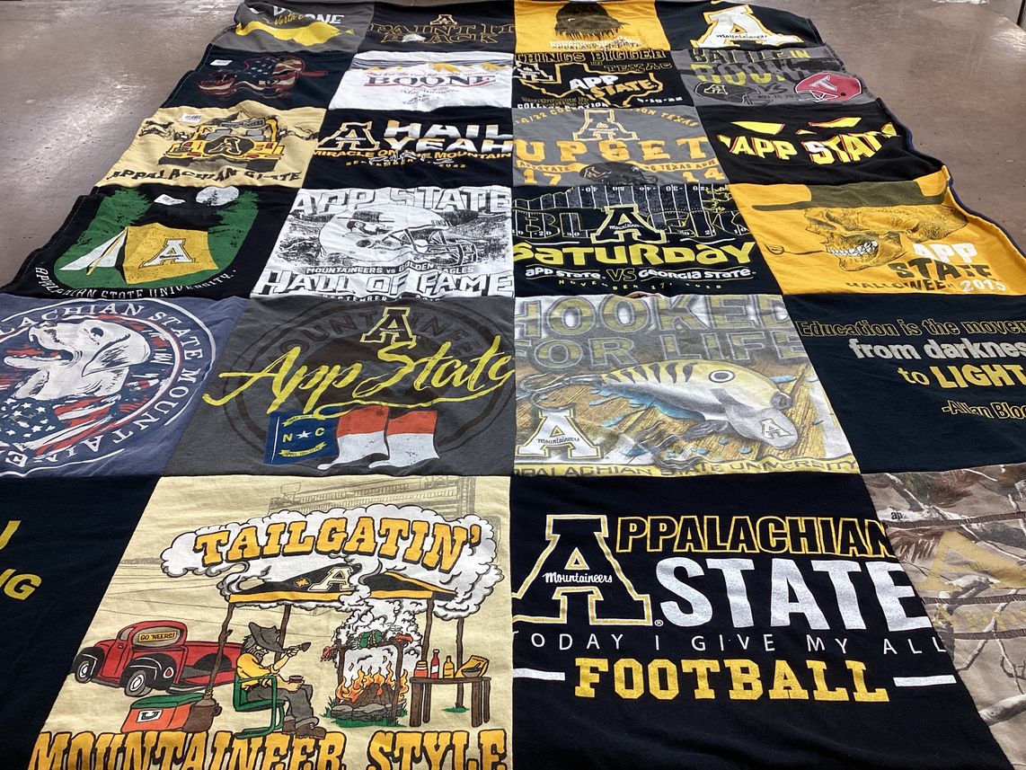 T-shirt quilt featuring appalachian state university mountaineers by Nathan from NC