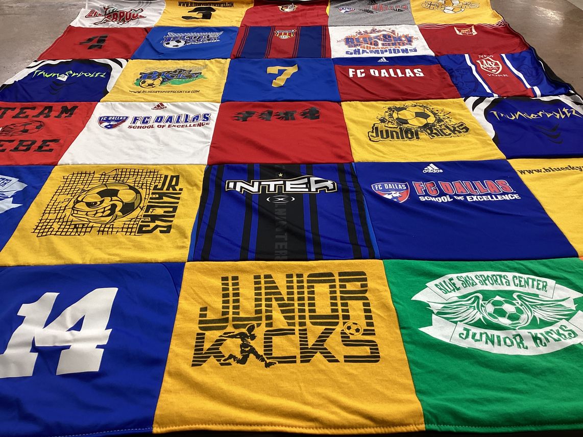 T-shirt quilt with soccer, sports themes by Erica from TX