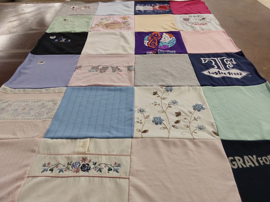 T-shirt quilt with sewing, crafting themes by Sheryl from IL