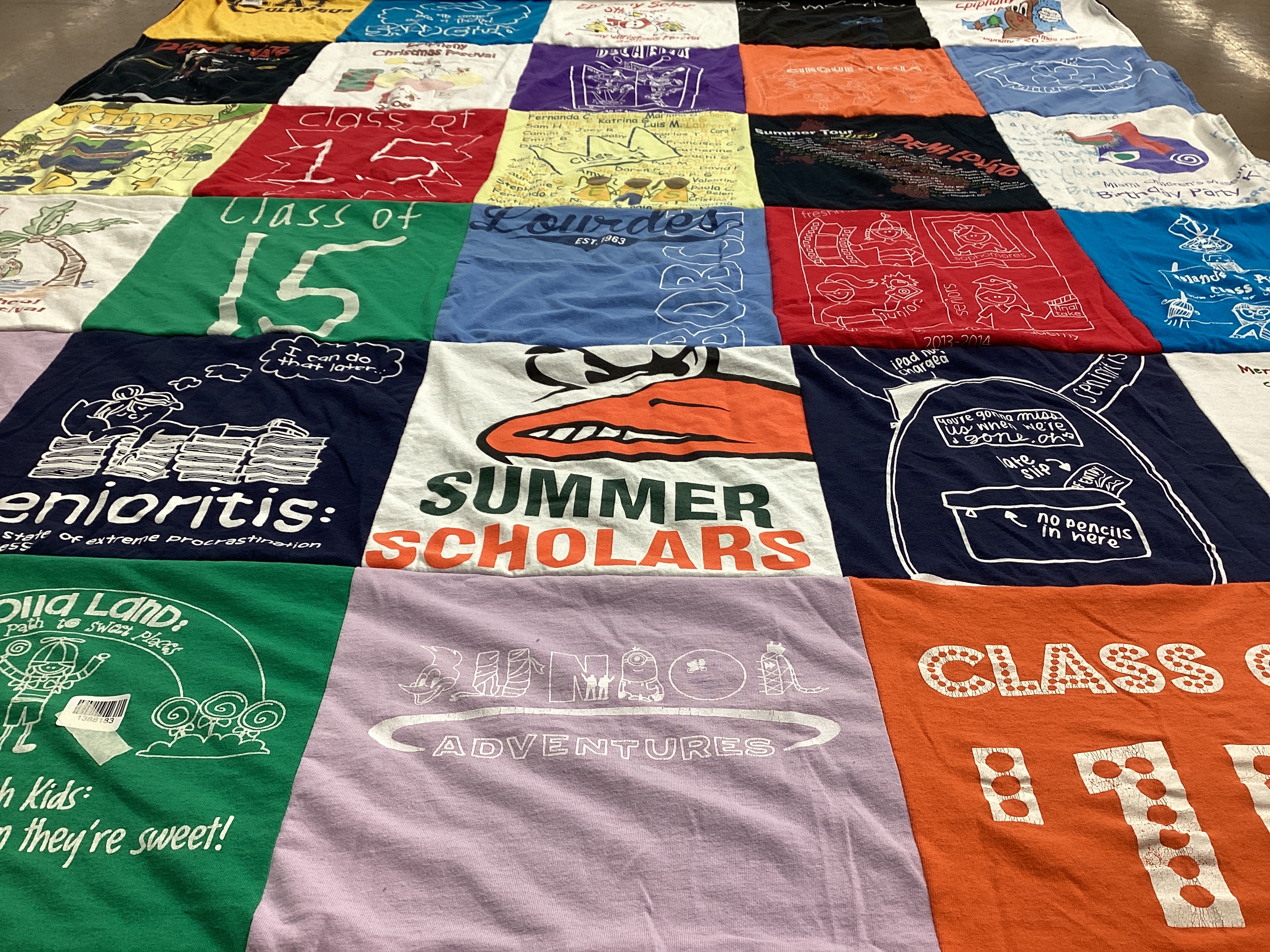 T-shirt quilt with education, graduation themes by Lady from FL
